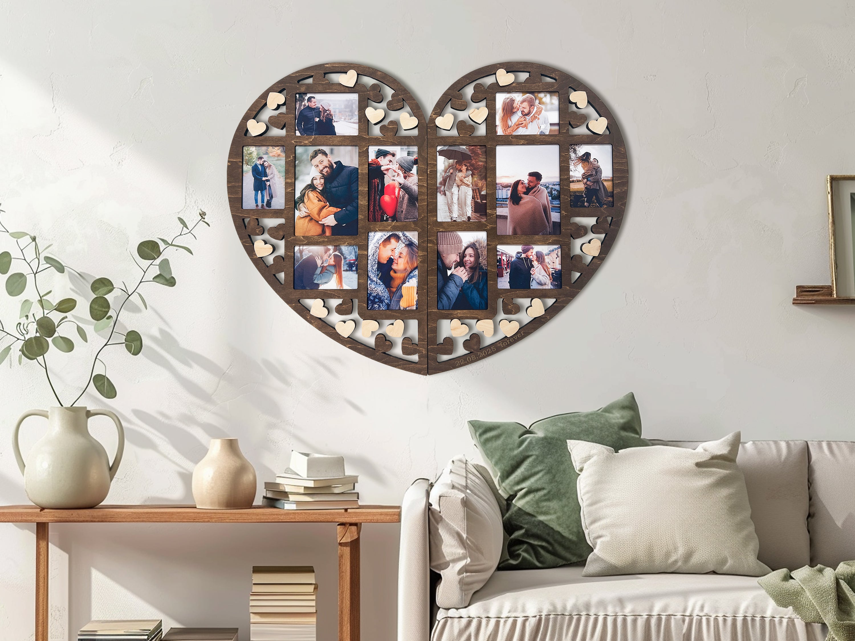 Personalized Heart Photo Collage – Wooden Couple Picture Frame for Love Story