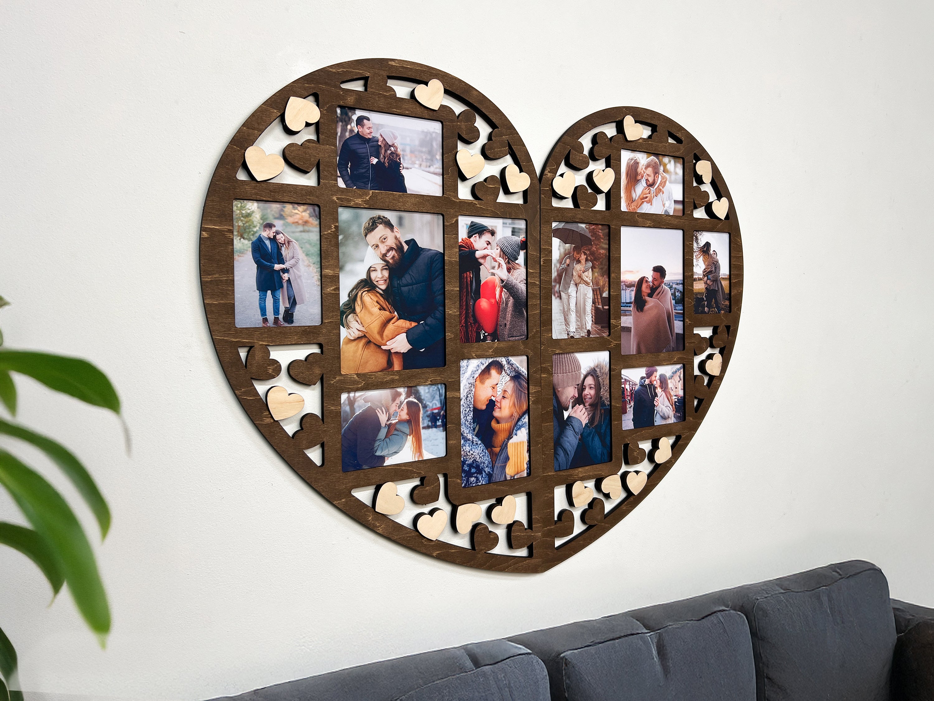 Personalized Heart Photo Collage – Wooden Couple Picture Frame for Love Story
