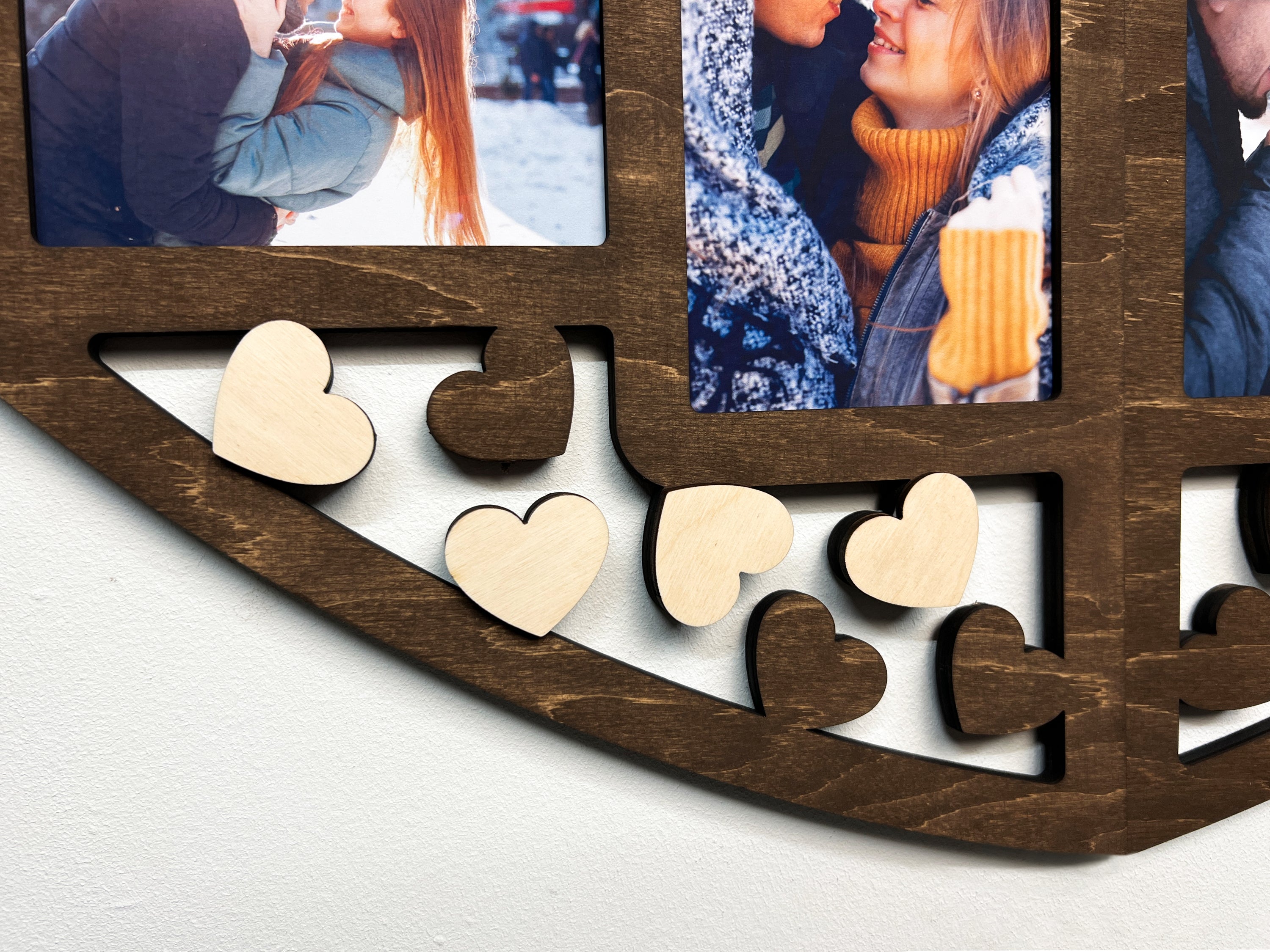 Personalized Heart Photo Collage – Wooden Couple Picture Frame for Love Story