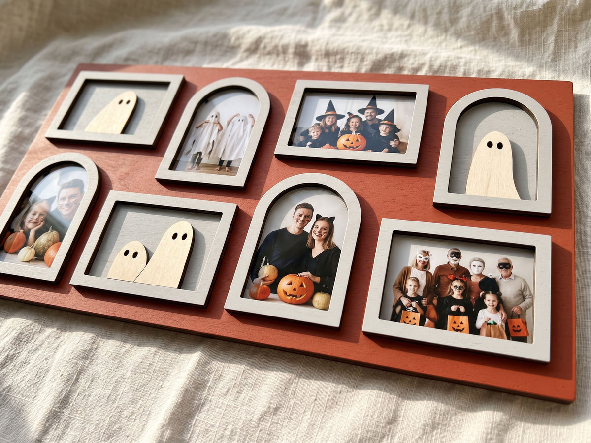 Halloween Photo Collage Frame – Wooden Ghost Wall Decor