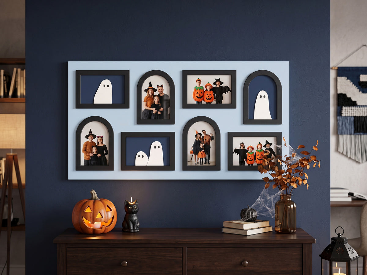Halloween Photo Collage Frame – Wooden Ghost Wall Decor