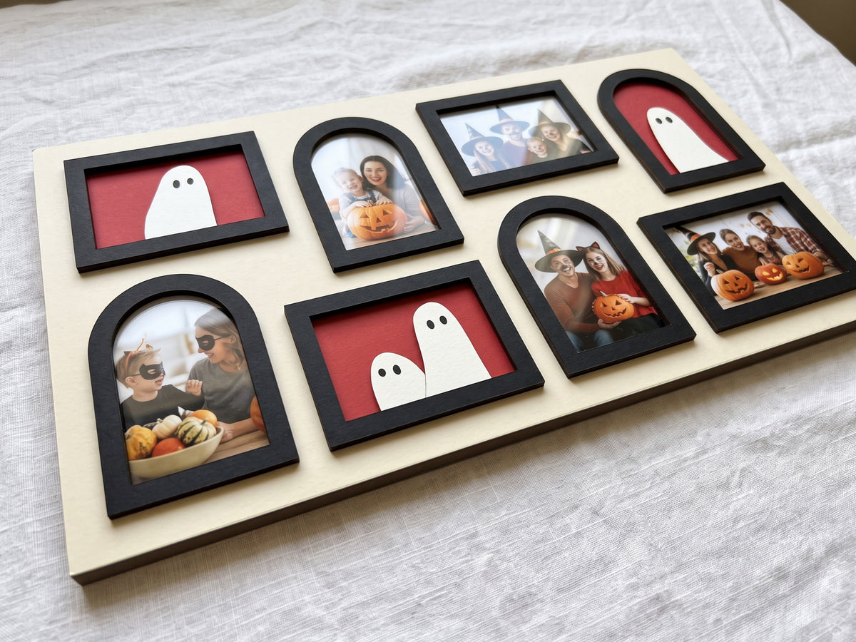 Halloween Photo Collage Frame – Wooden Ghost Wall Decor