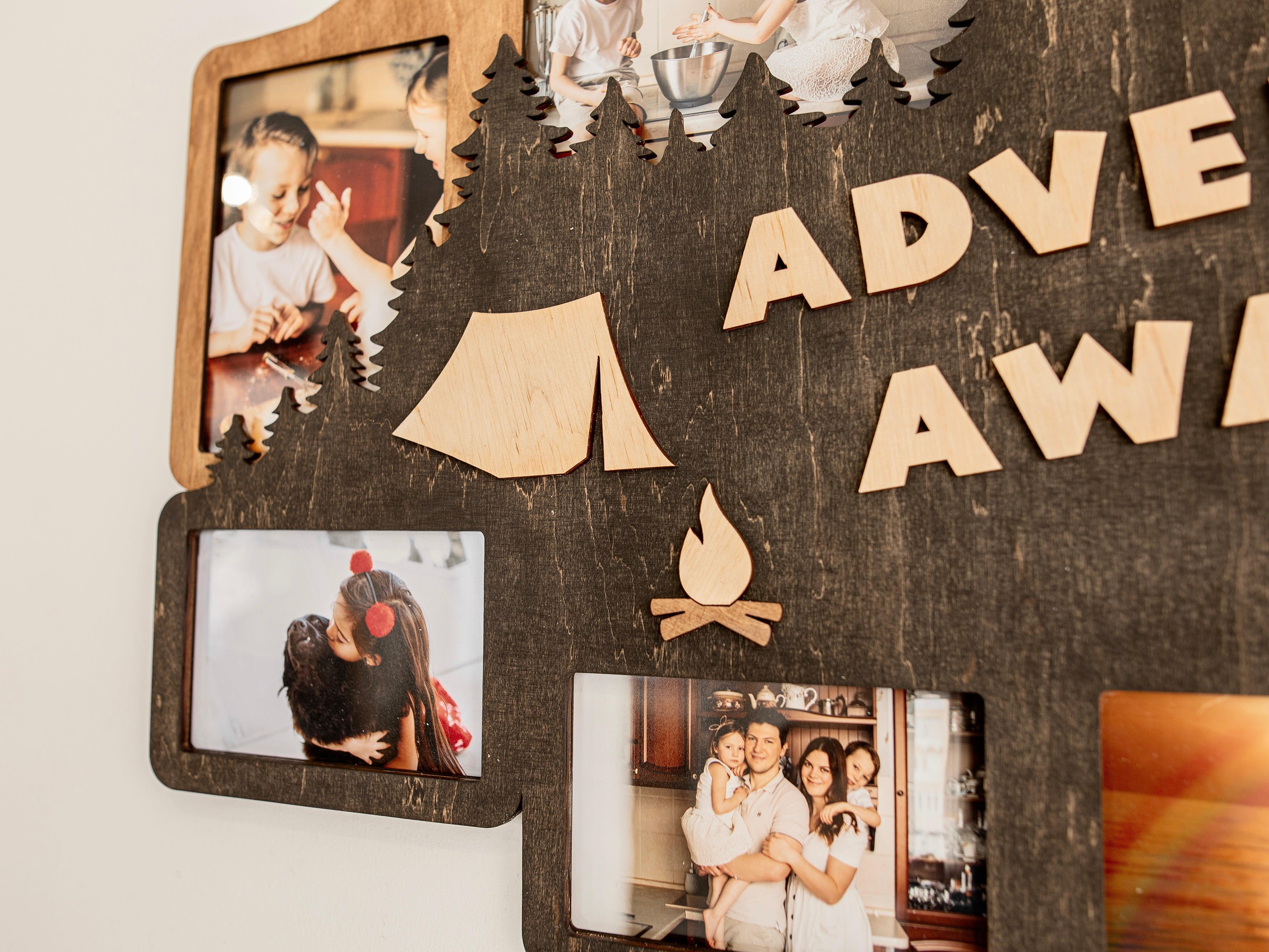 Mountain Picture Frame | Adventure Awaits | Hiking Photo Collage - The Frame Depot