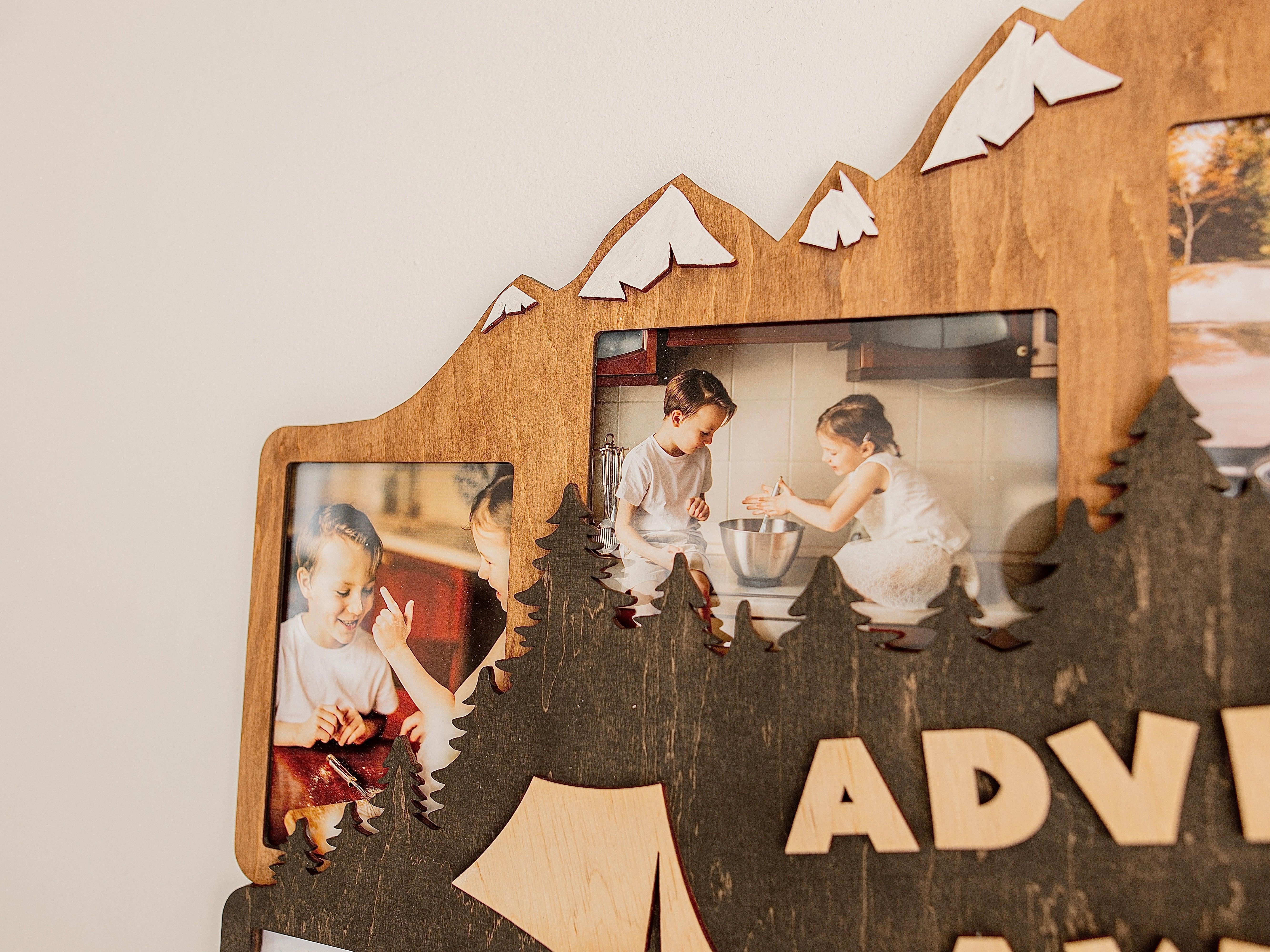 Mountain Picture Frame | Adventure Awaits | Hiking Photo Collage - The Frame Depot