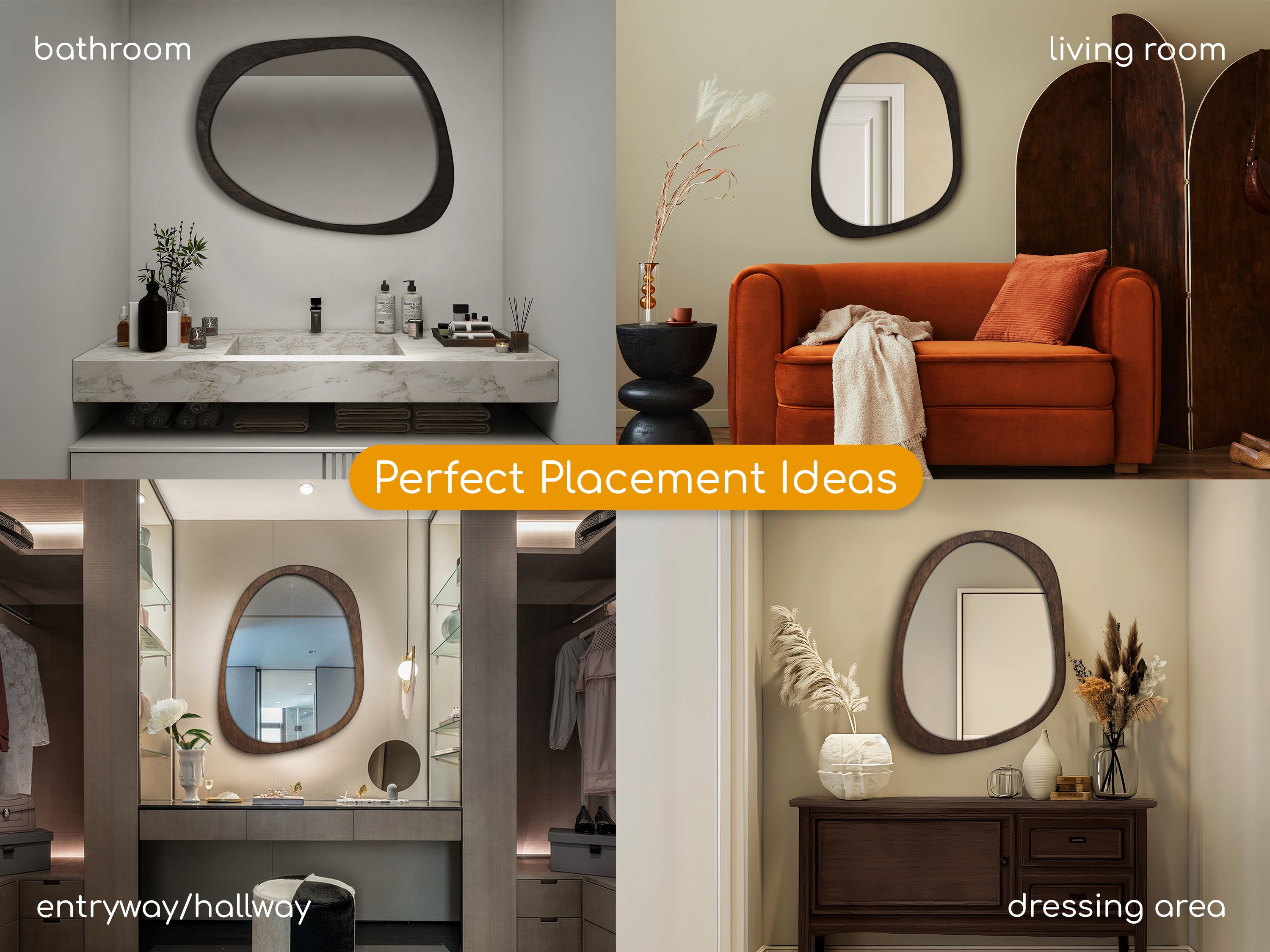 Miroir asymétrique avec cadre en bois