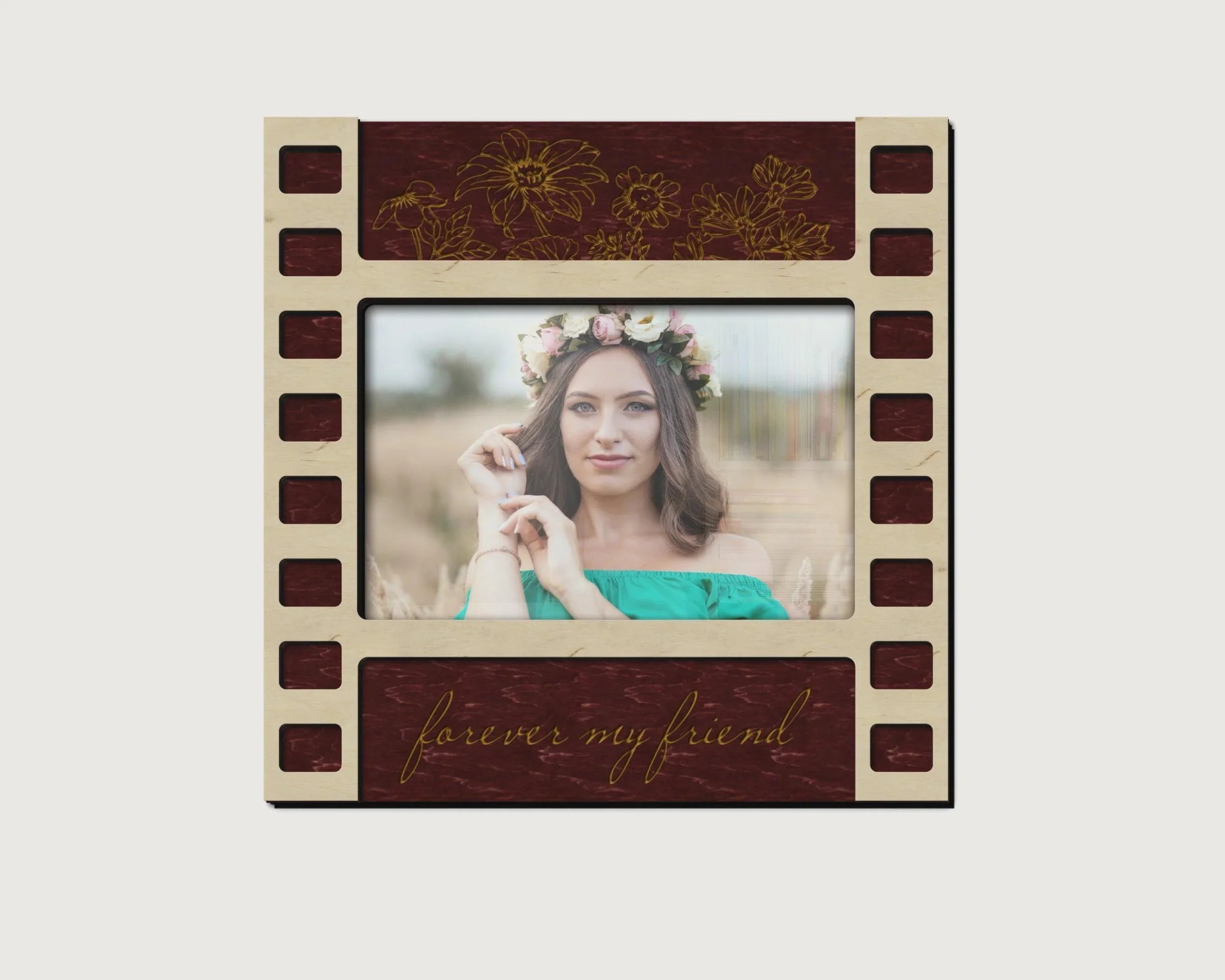 Floral Wooden Photo Frame | Engraved Forever My Friend Sign - The Frame Depot