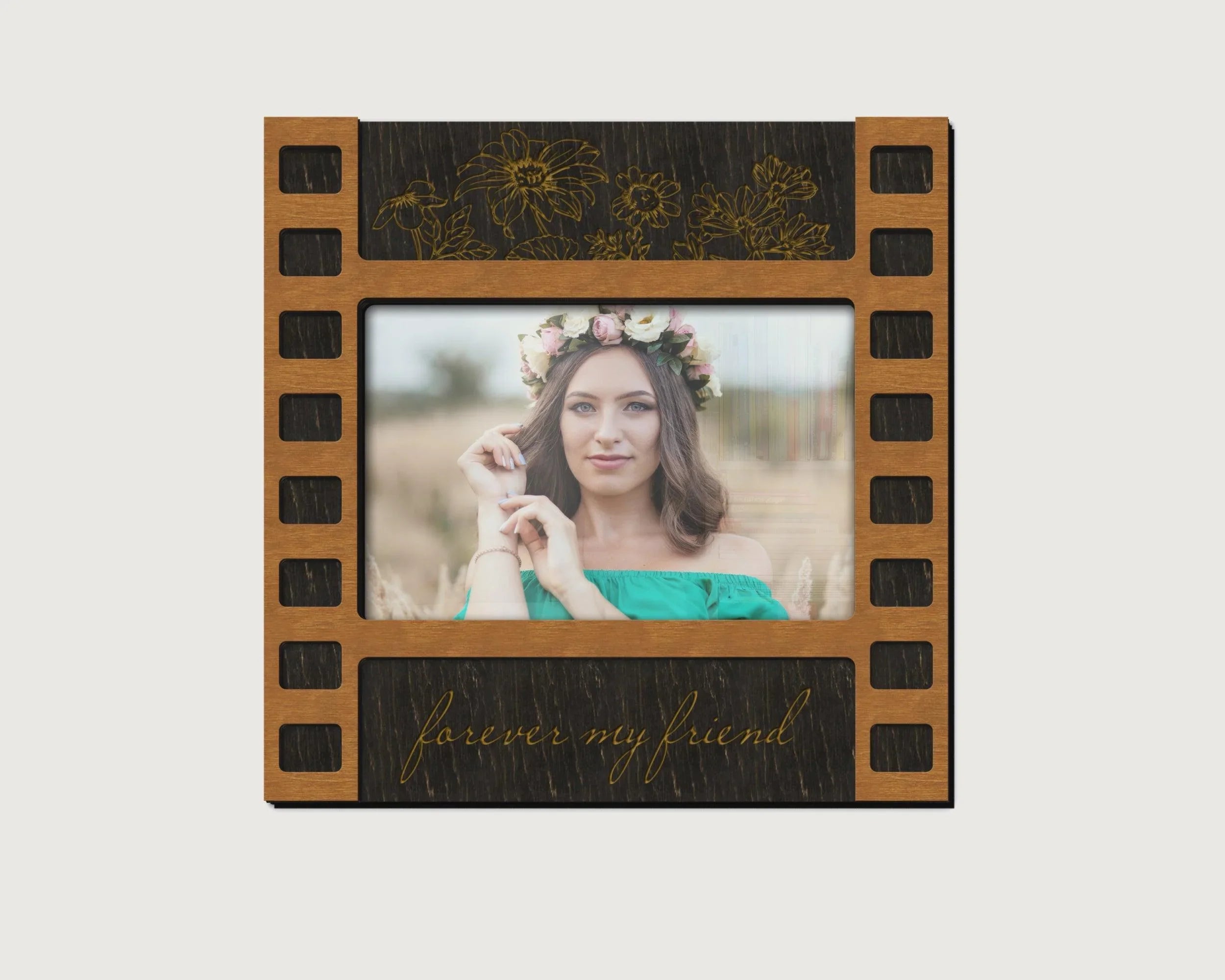 Floral Wooden Photo Frame | Engraved Forever My Friend Sign - The Frame Depot