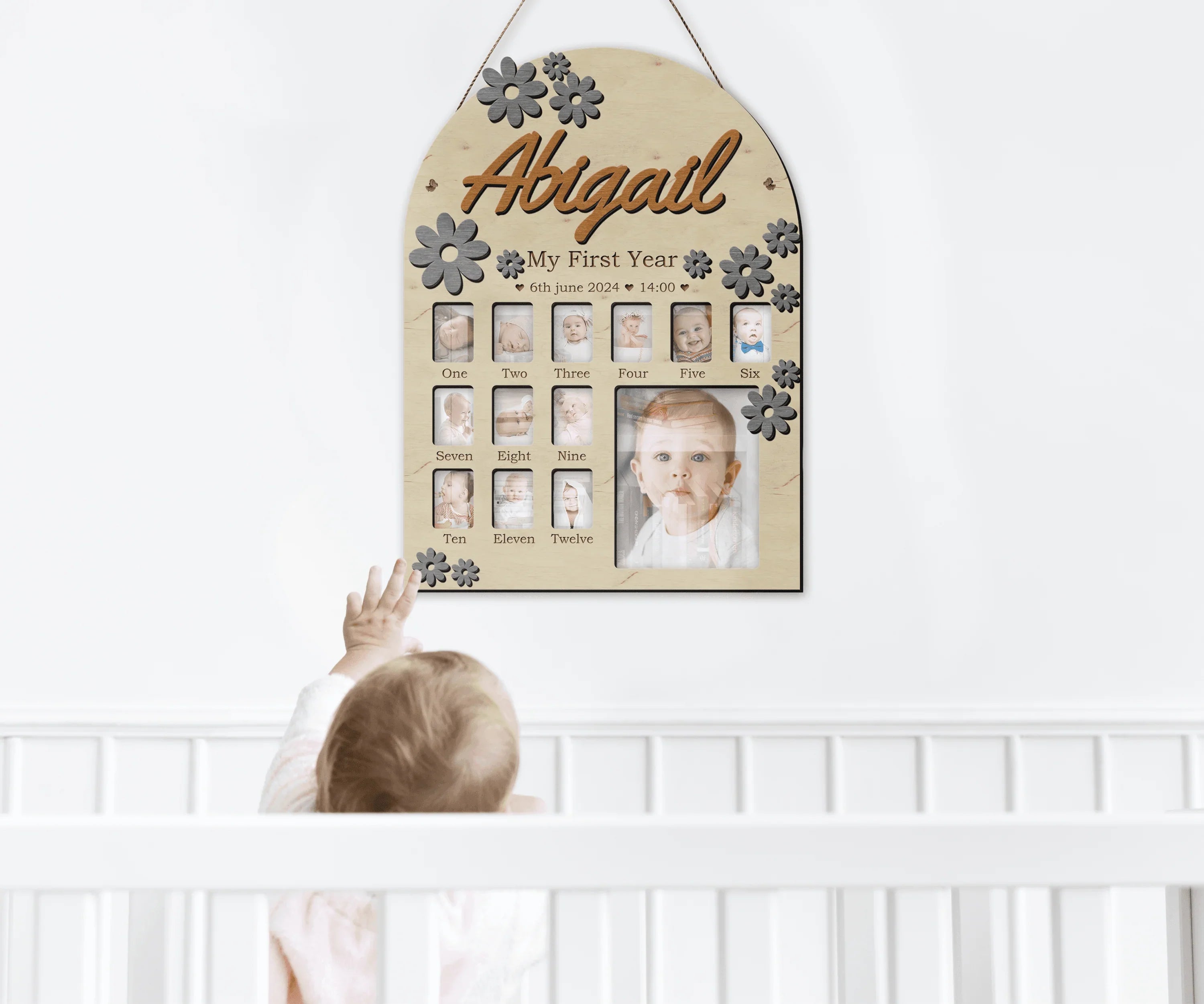 Milestone Wooden Photo Collage | First Year Board | Baby Birthday - The Frame Depot
