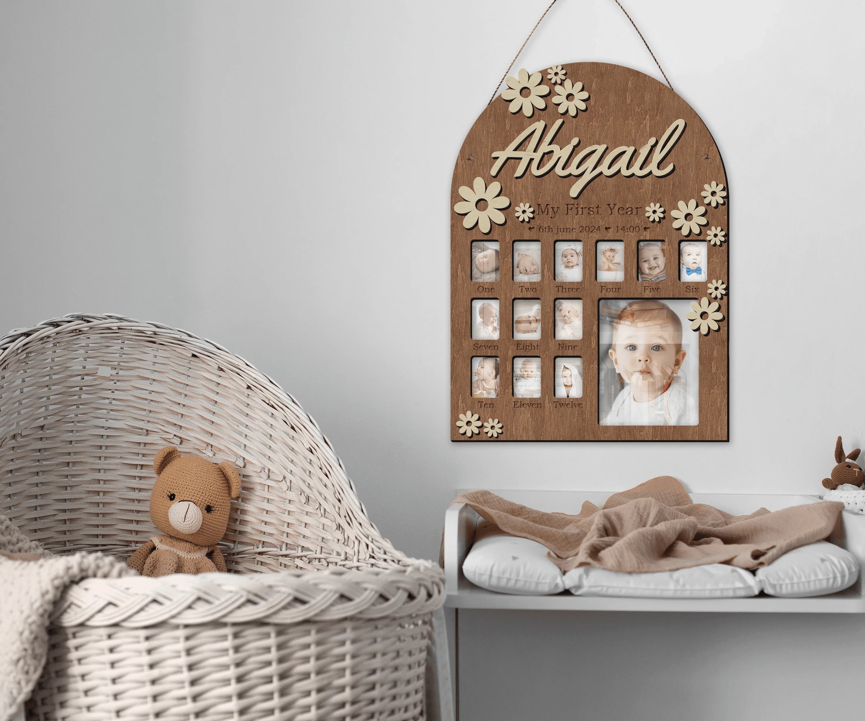 Milestone Wooden Photo Collage | First Year Board | Baby Birthday - The Frame Depot
