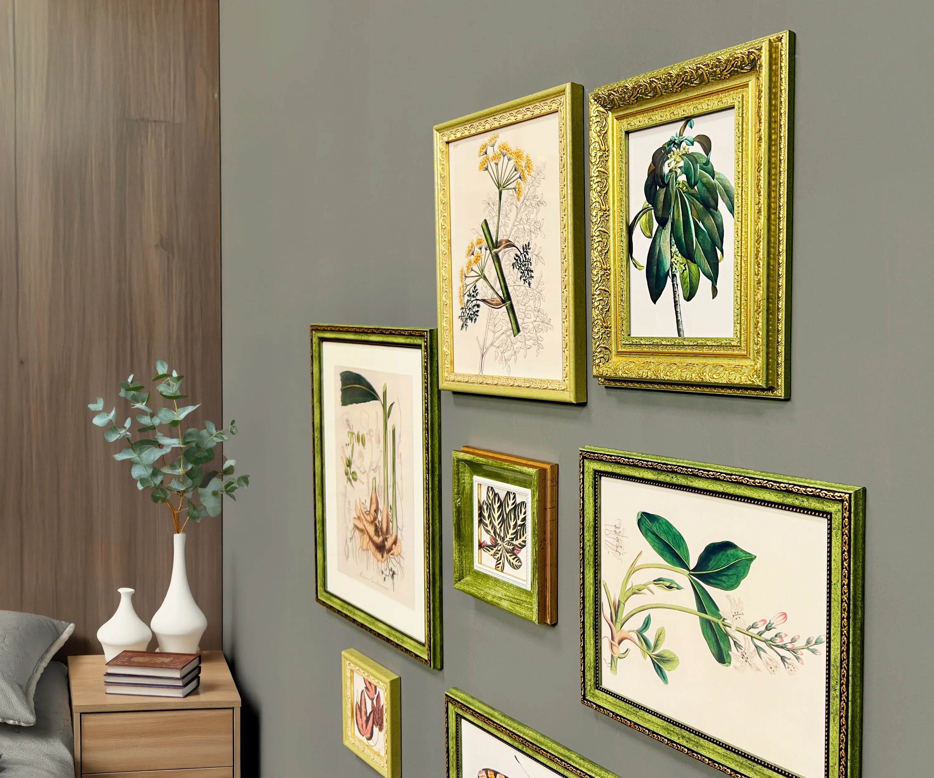 Green & Gold Vintage Gallery Wall Frames Set