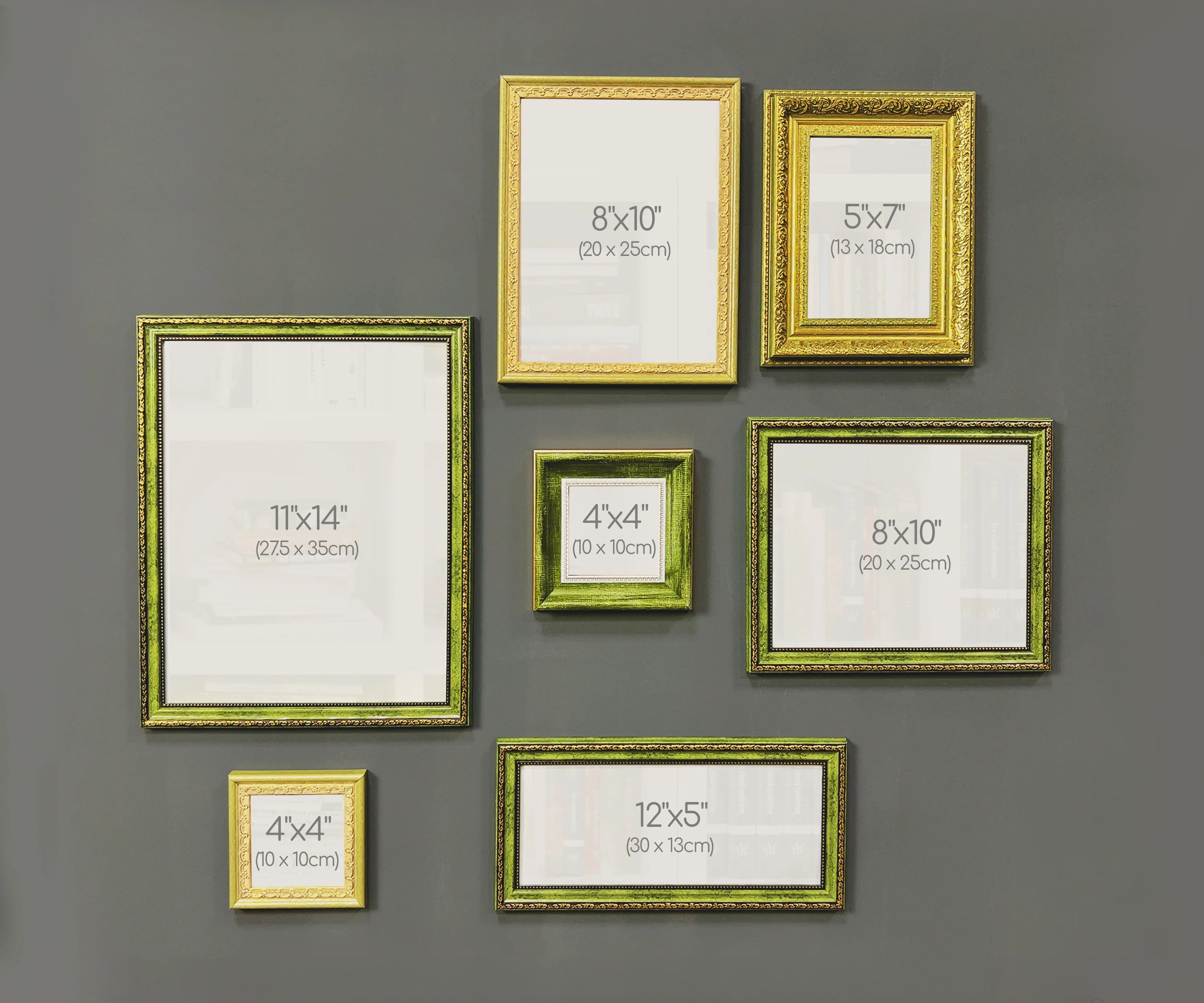 Green & Gold Vintage Gallery Wall Frames Set