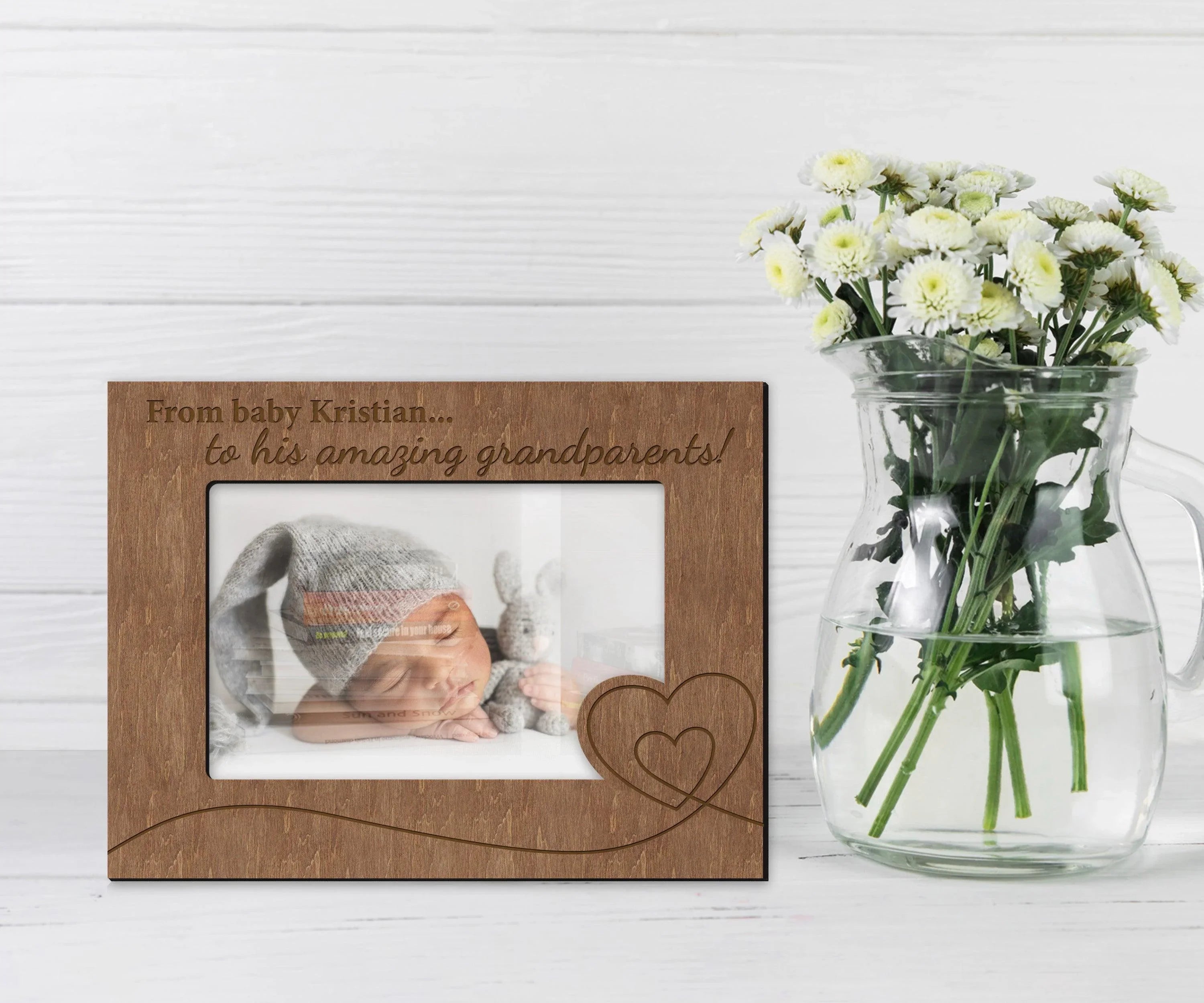 Newborn Baby Picture Frame | Engraved Birth Stats | Photo Frame Gift for Grandparents - The Frame Depot