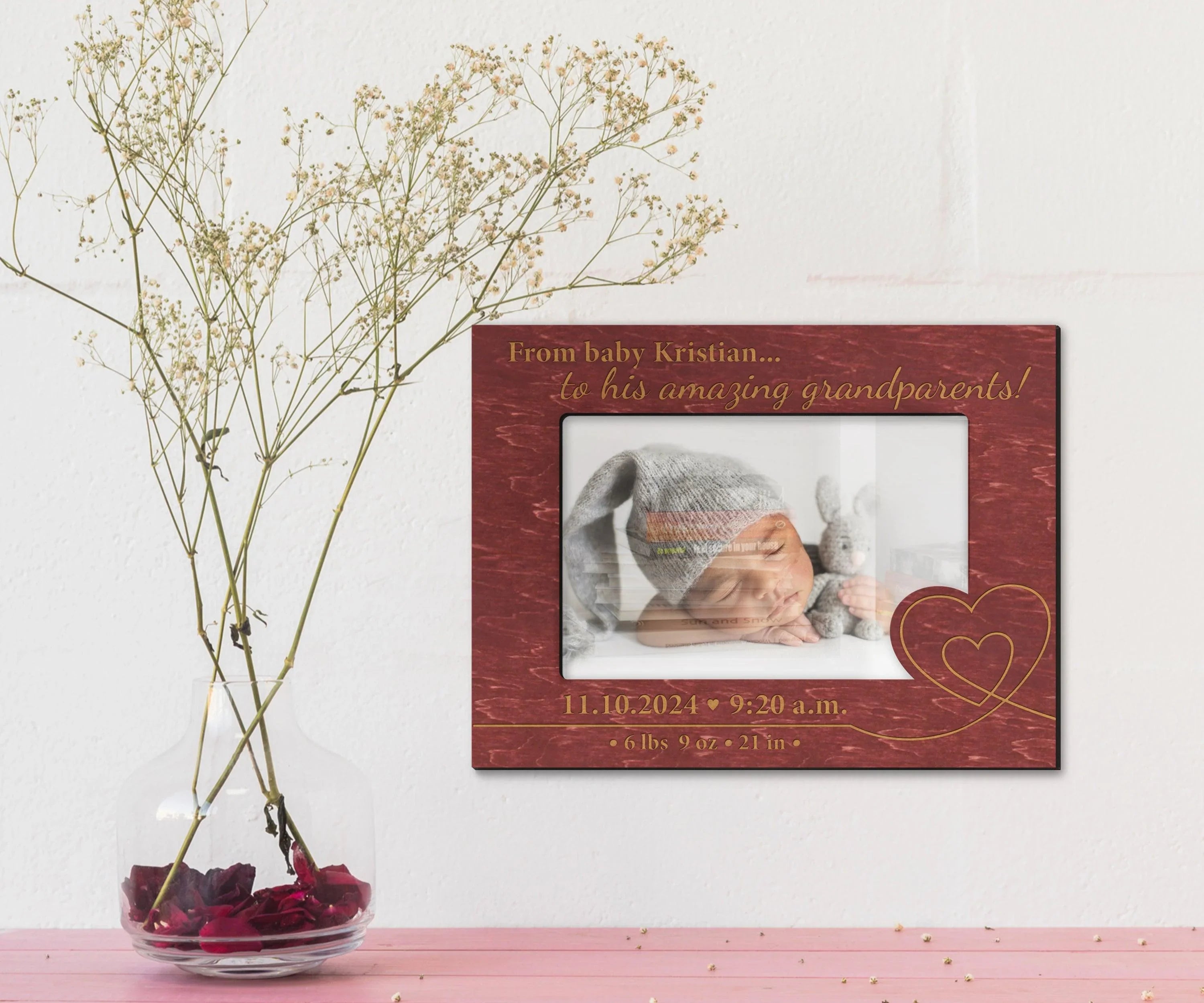 Newborn Baby Picture Frame | Engraved Birth Stats | Photo Frame Gift for Grandparents - The Frame Depot