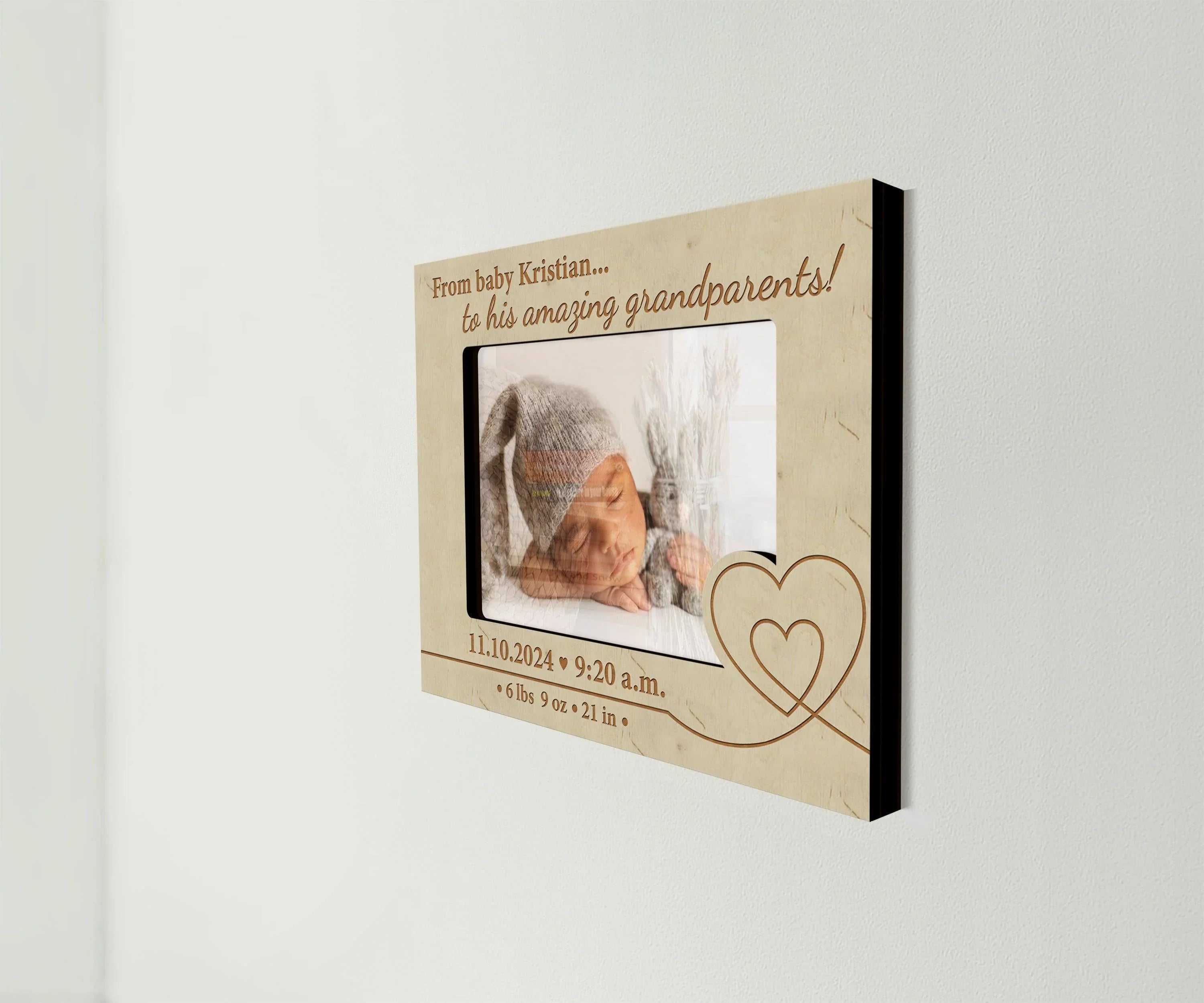 Newborn Baby Picture Frame | Engraved Birth Stats | Photo Frame Gift for Grandparents - The Frame Depot