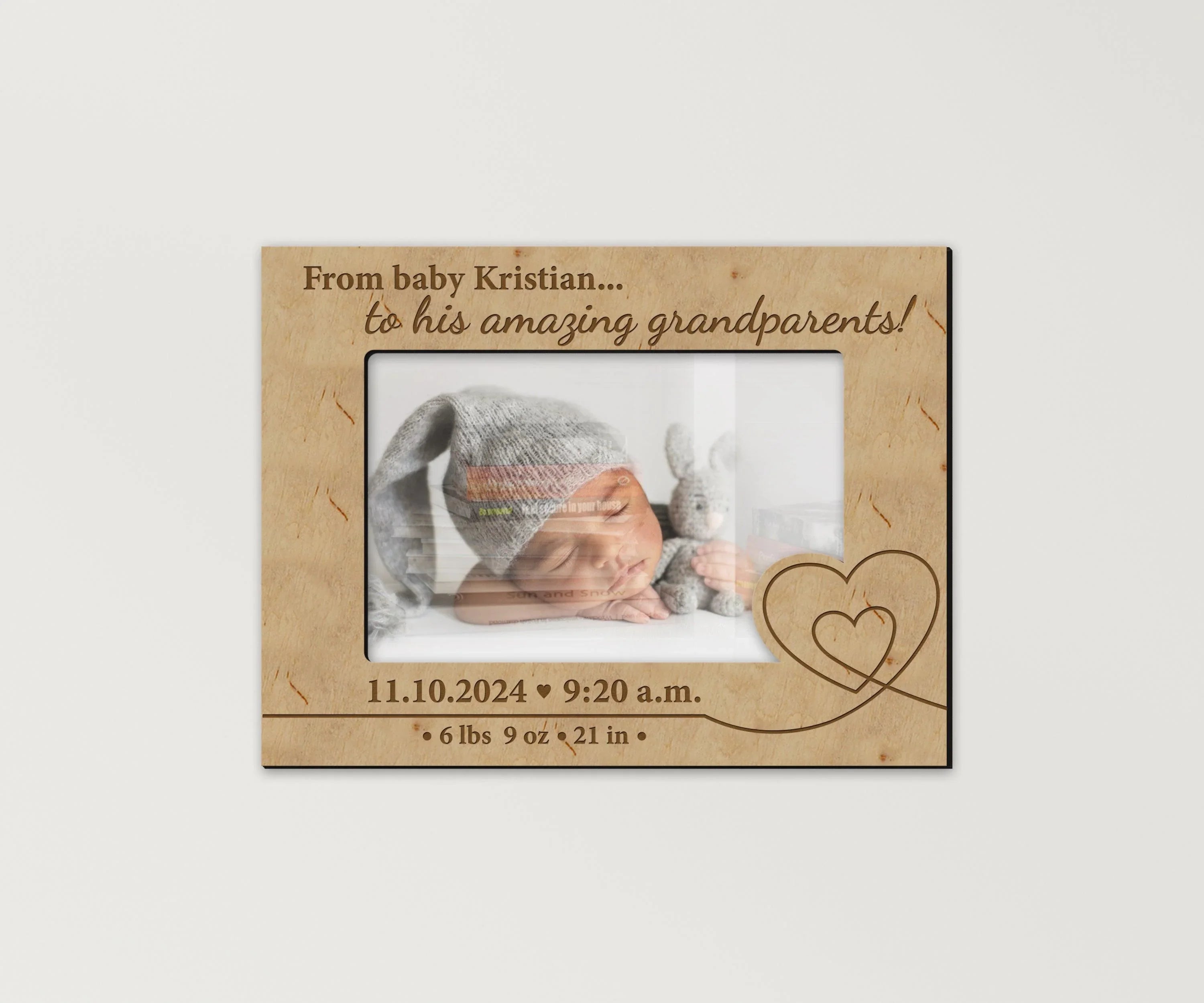 Newborn Baby Picture Frame | Engraved Birth Stats | Photo Frame Gift for Grandparents - The Frame Depot