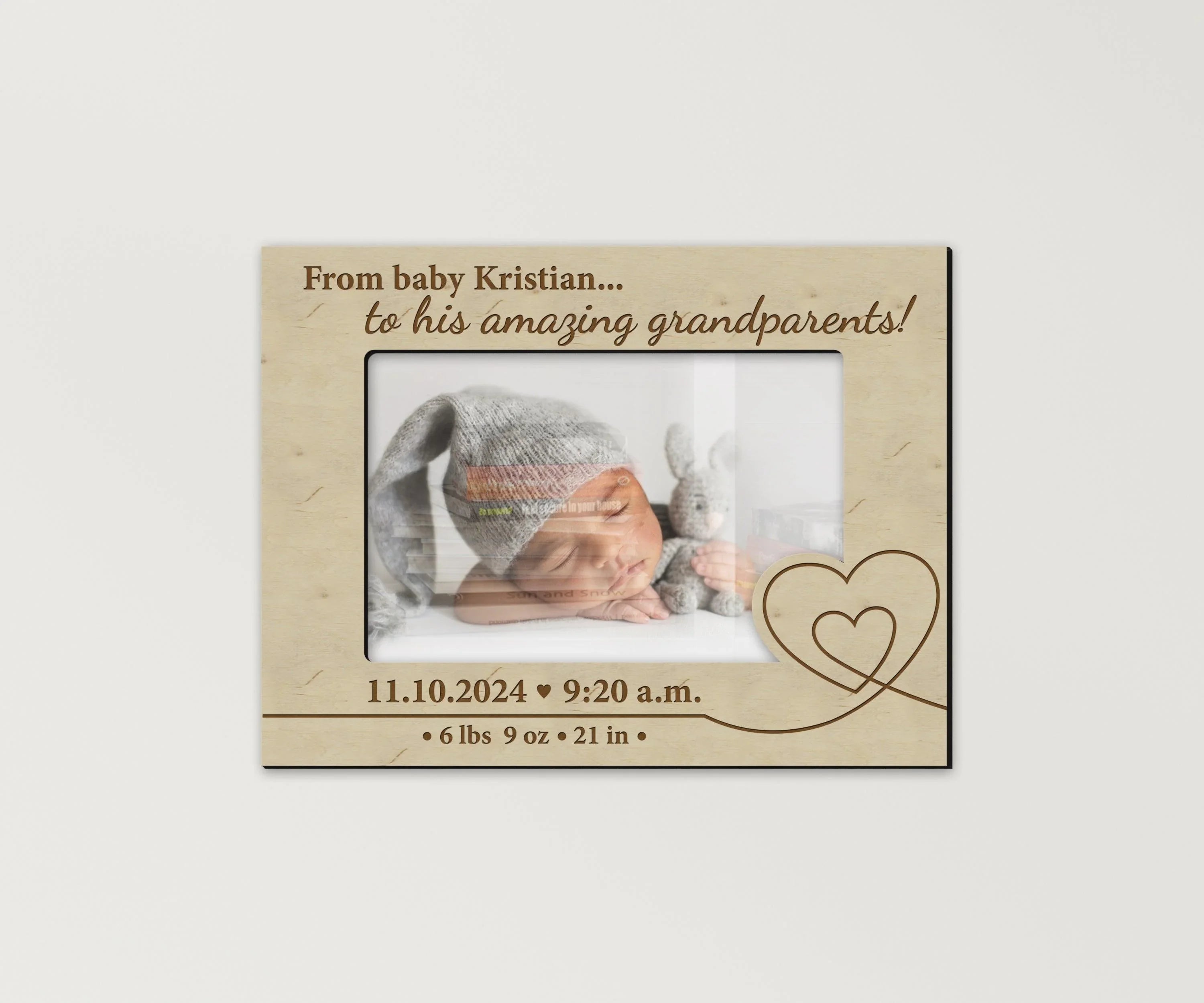 Newborn Baby Picture Frame | Engraved Birth Stats | Photo Frame Gift for Grandparents - The Frame Depot