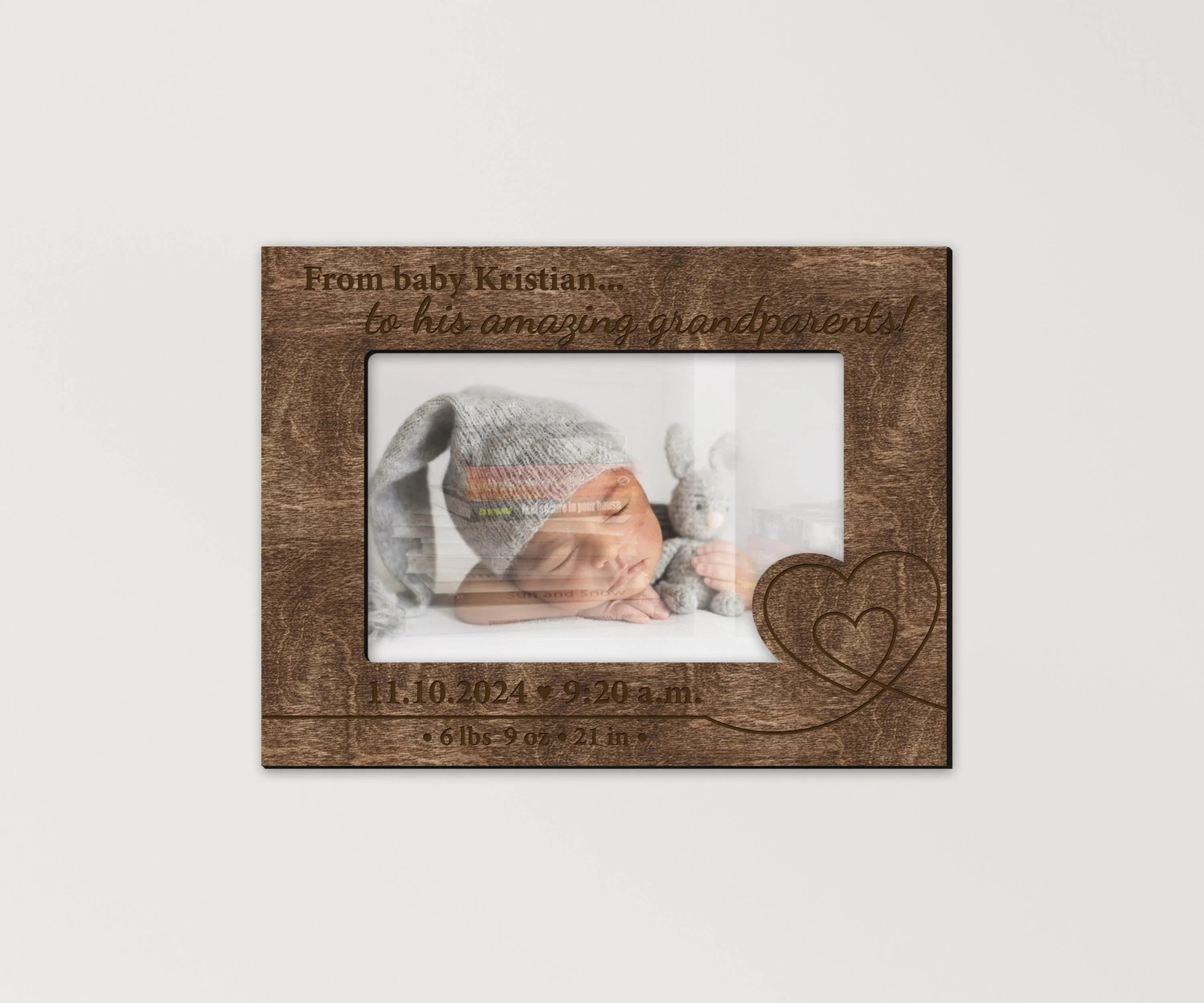 Newborn Baby Picture Frame | Engraved Birth Stats | Photo Frame Gift for Grandparents - The Frame Depot