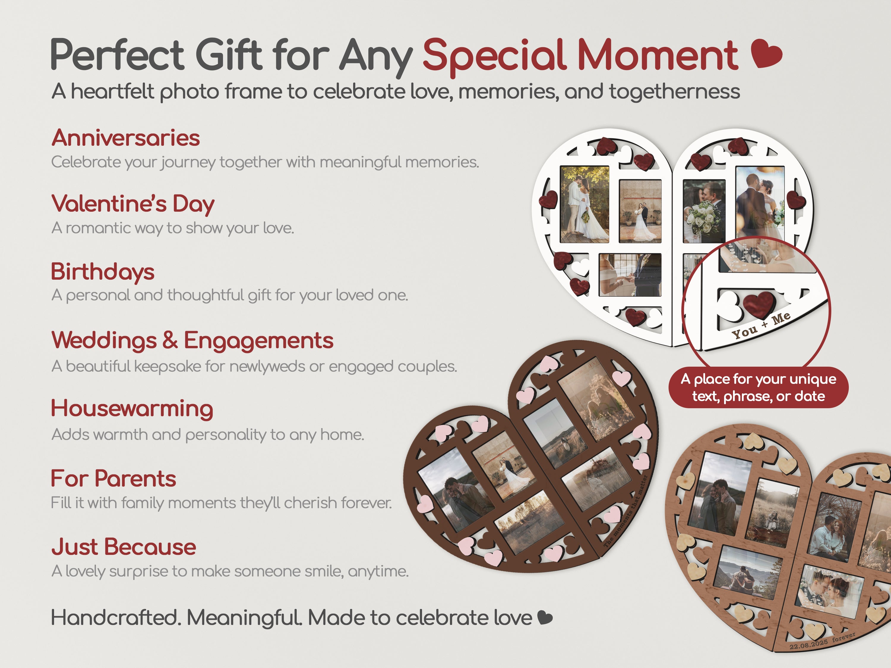 Personalized Heart Photo Collage – Wooden Couple Picture Frame for Love Story