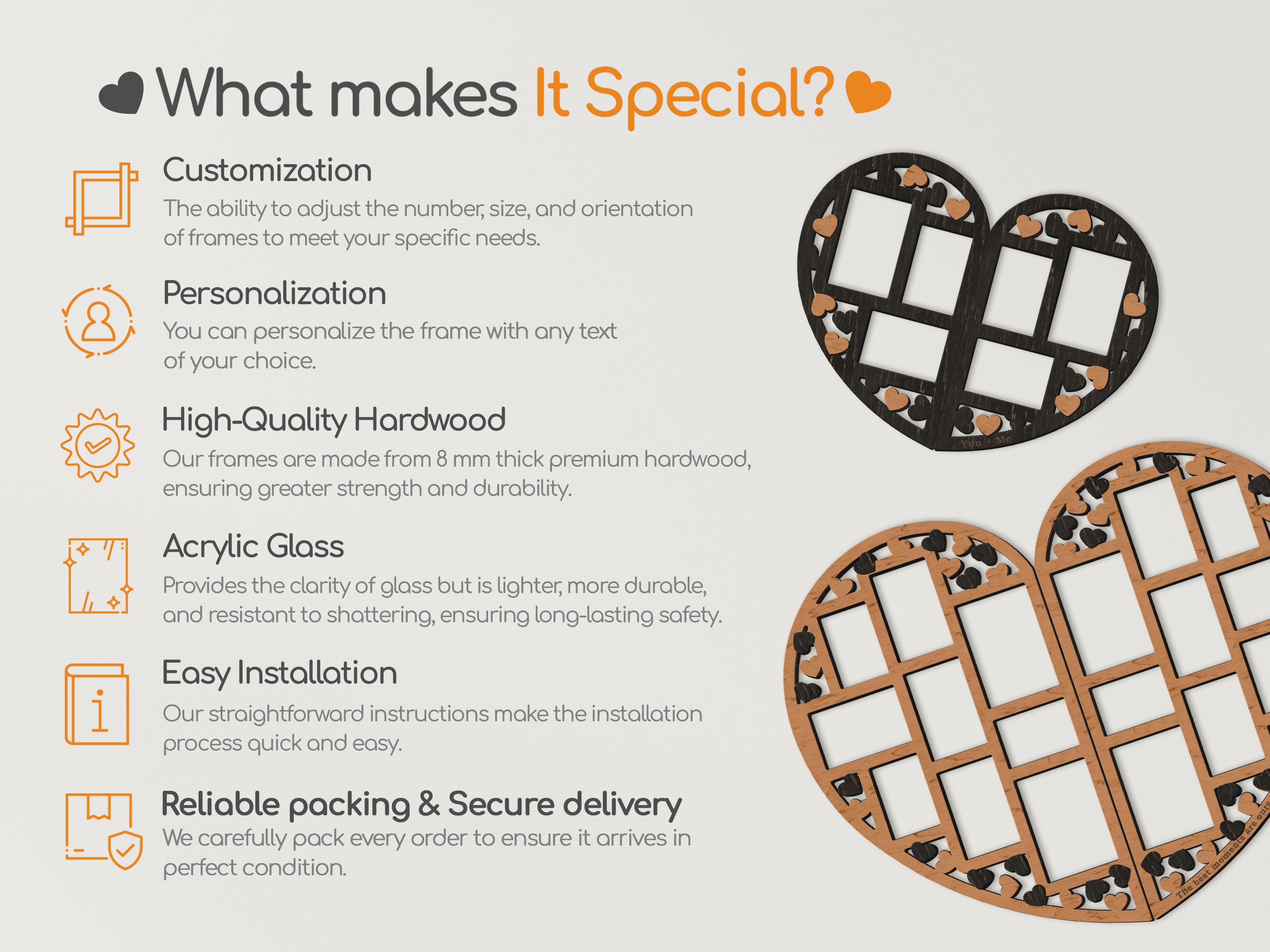 Personalized Heart Photo Collage – Wooden Couple Picture Frame for Love Story