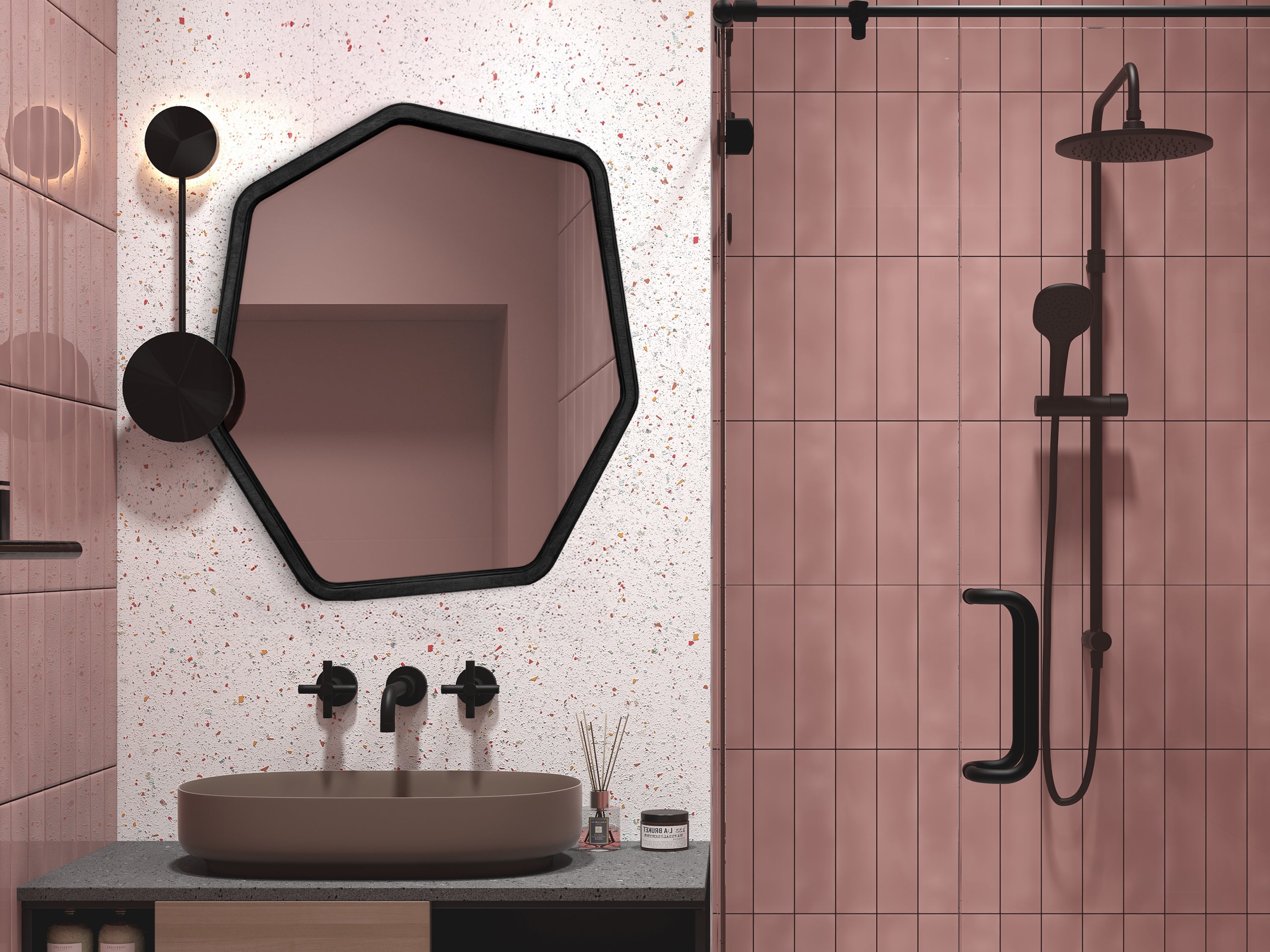 Miroir moderne à cadre en bois de forme hexagonale