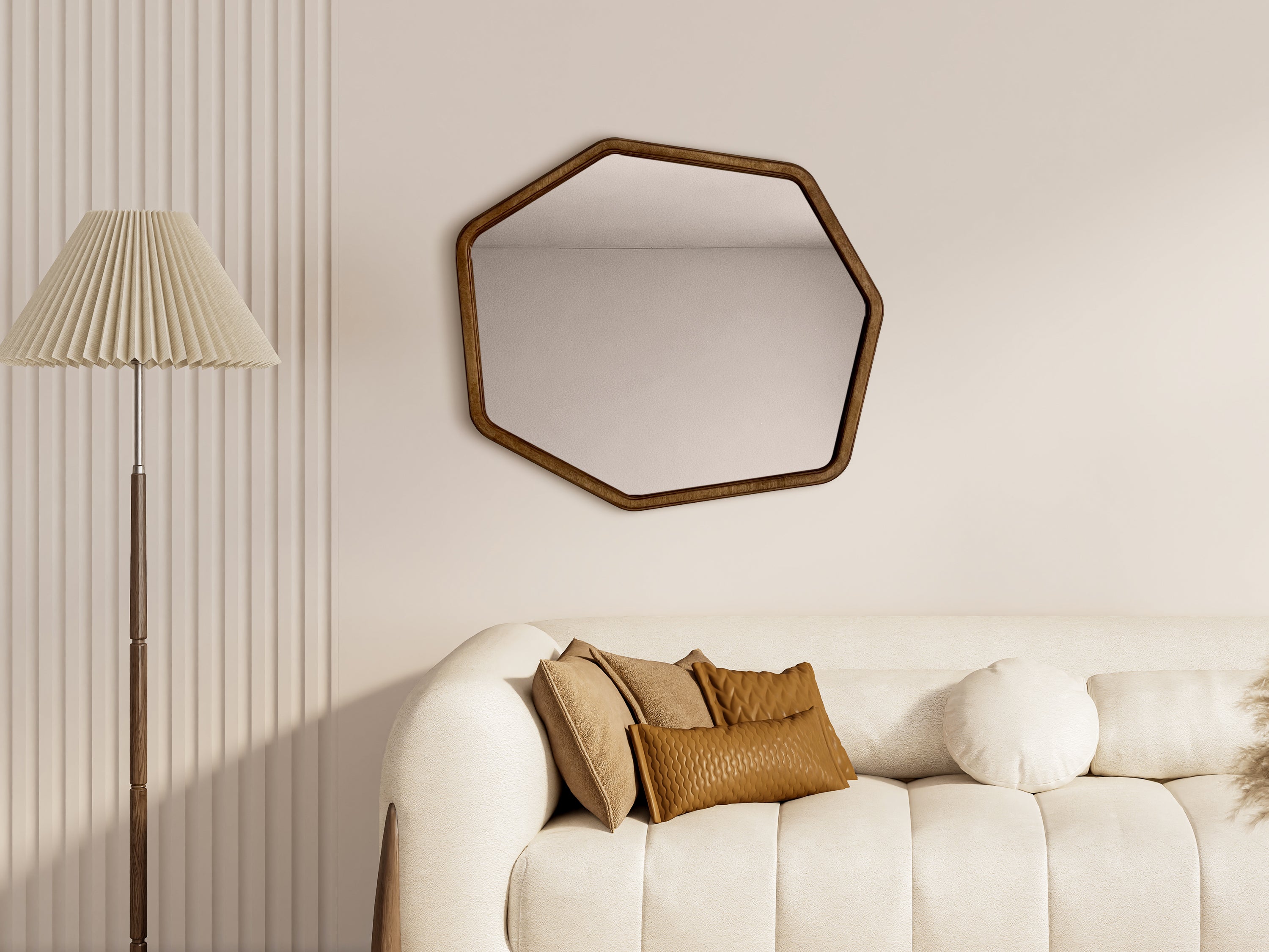 Miroir moderne à cadre en bois de forme hexagonale