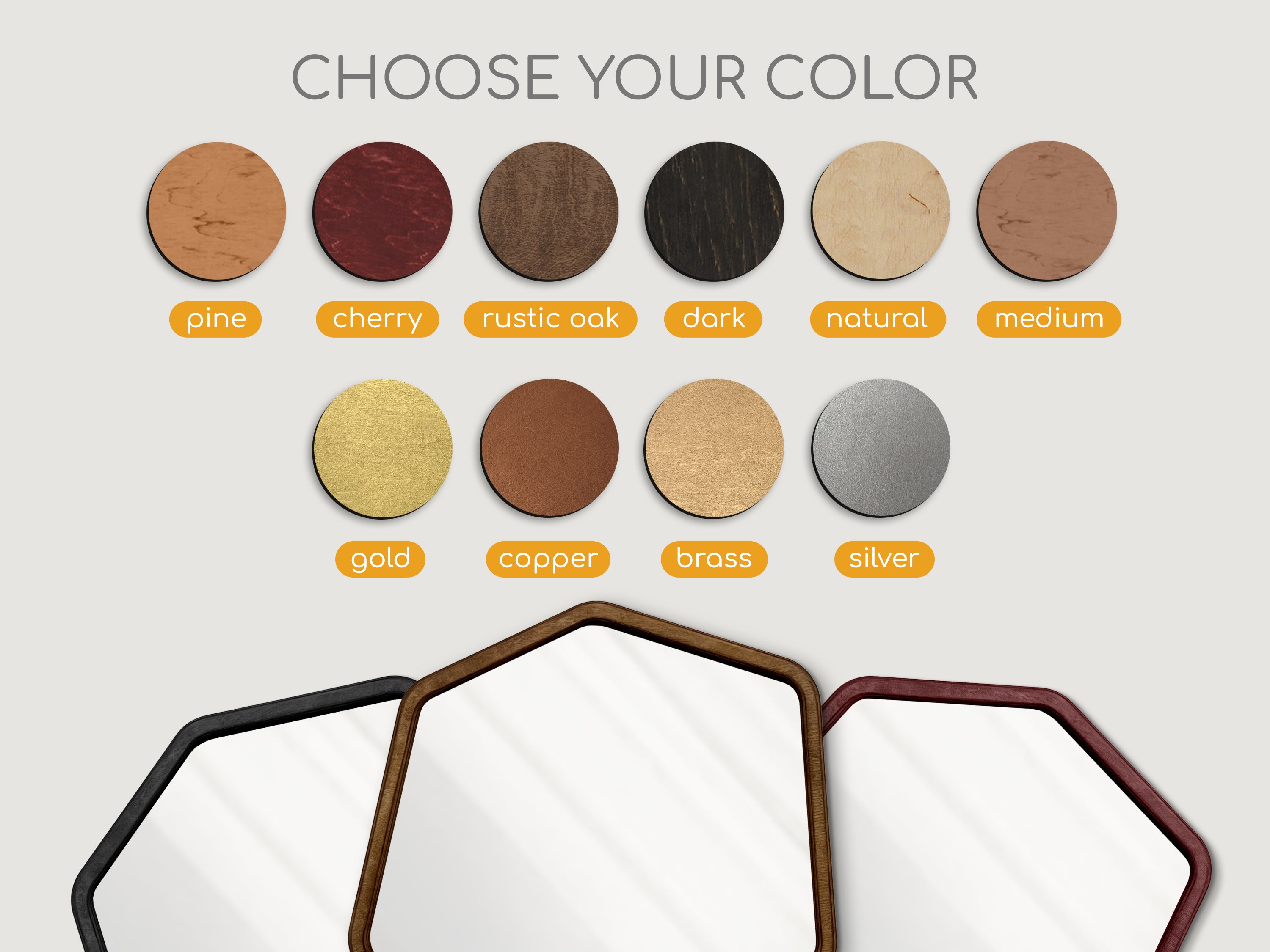 Miroir moderne à cadre en bois de forme hexagonale