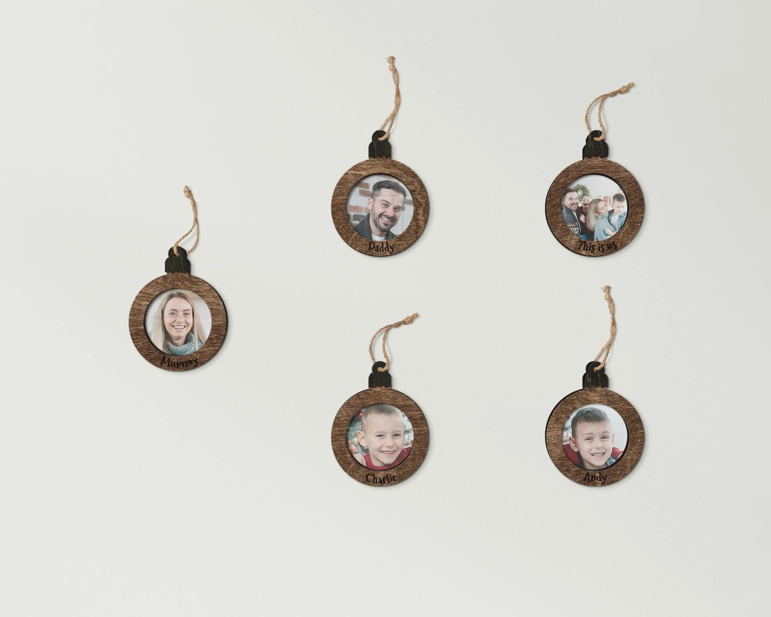 Personalized Christmas Tree Decor | Circular Wooden Picture Frame Ornaments - The Frame Depot
