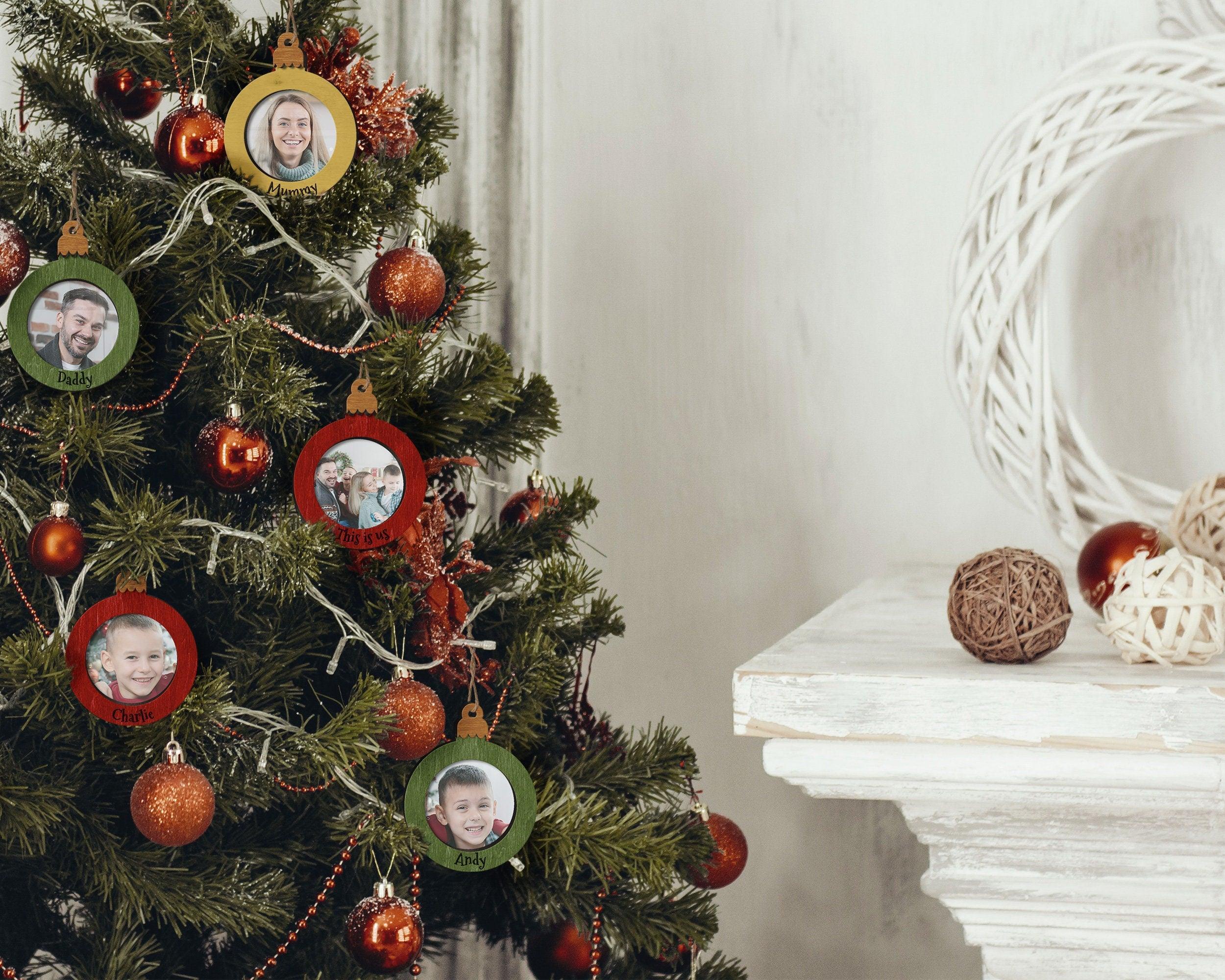 Personalized Christmas Tree Decor | Circular Wooden Picture Frame Ornaments - The Frame Depot