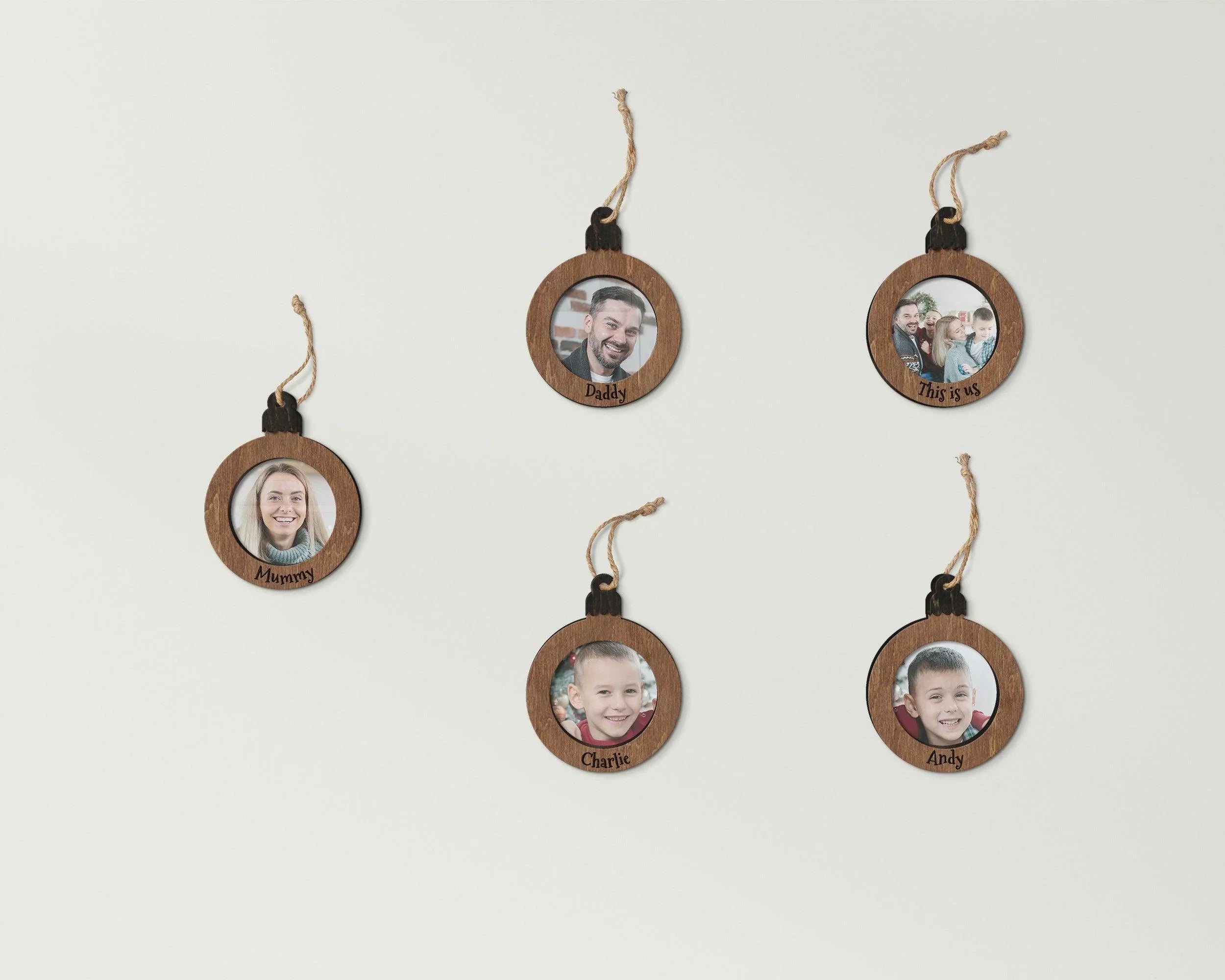 Personalized Christmas Tree Decor | Circular Wooden Picture Frame Ornaments - The Frame Depot