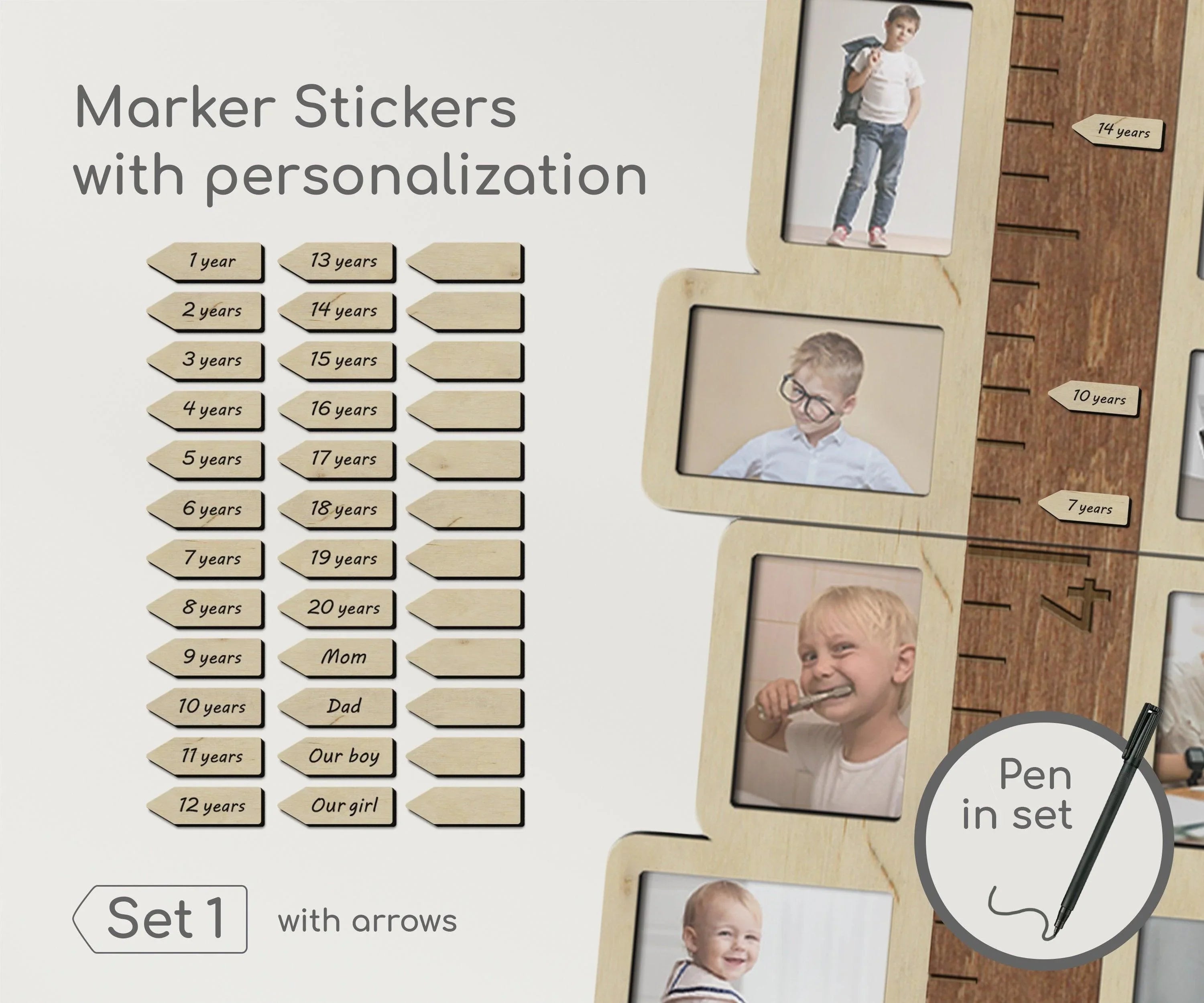 Sticker Set for Growth Chart Ruler | Wooden tags - The Frame Depot
