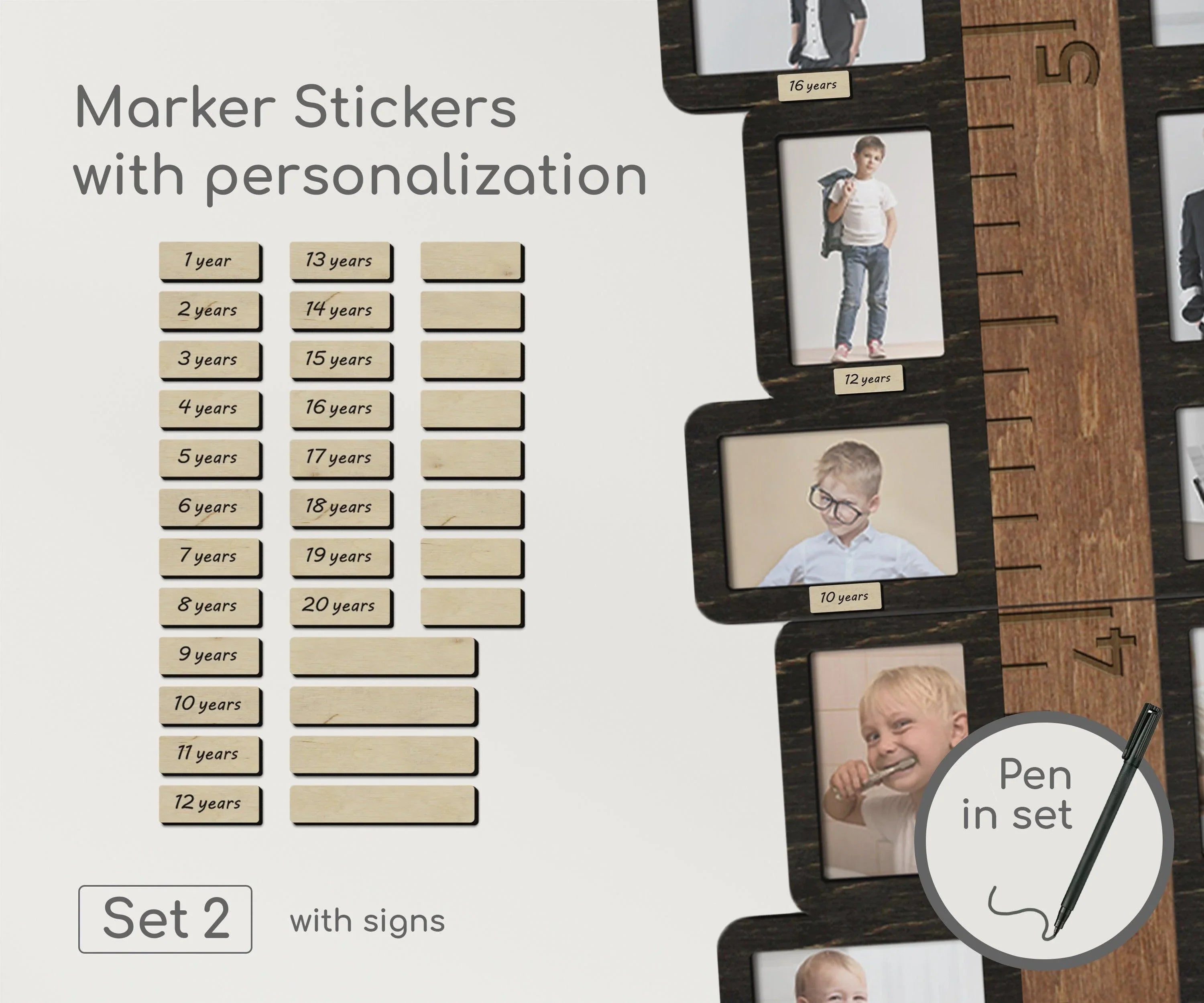 Sticker Set for Growth Chart Ruler | Wooden tags - The Frame Depot