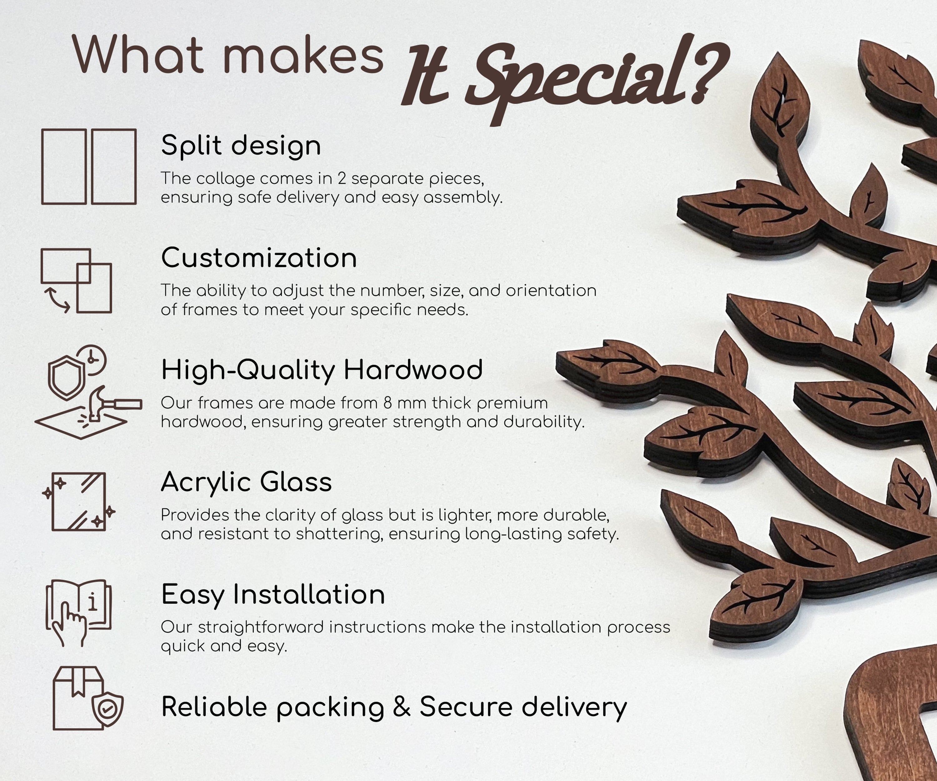 Geteilte Bildcollage | Familienstammbaum-Wandkunst | Galerie mit benutzerdefinierten Bilderrahmen