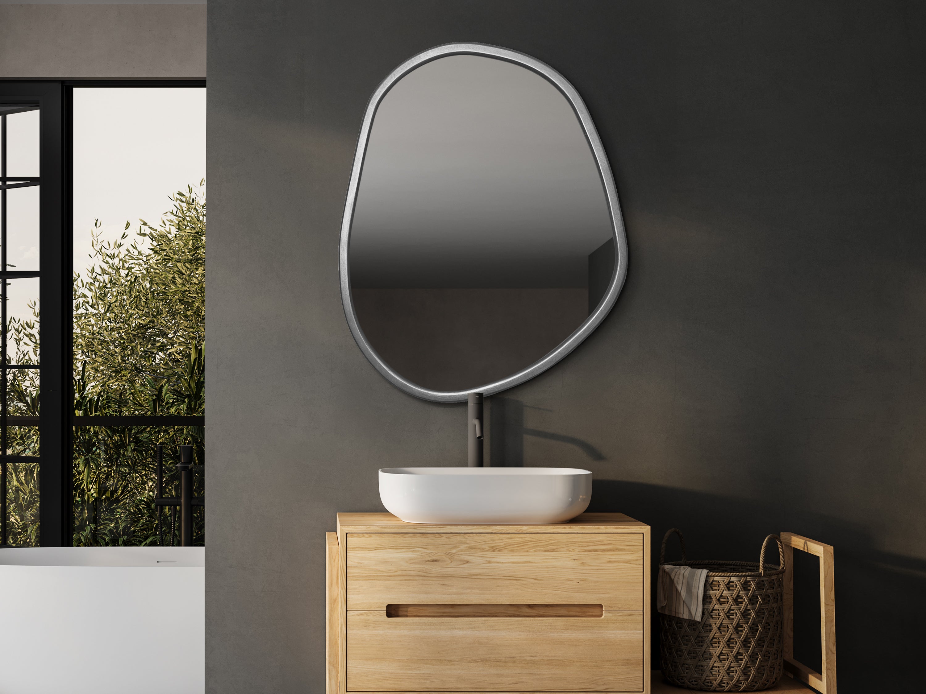 Miroir à cadre en bois de forme organique