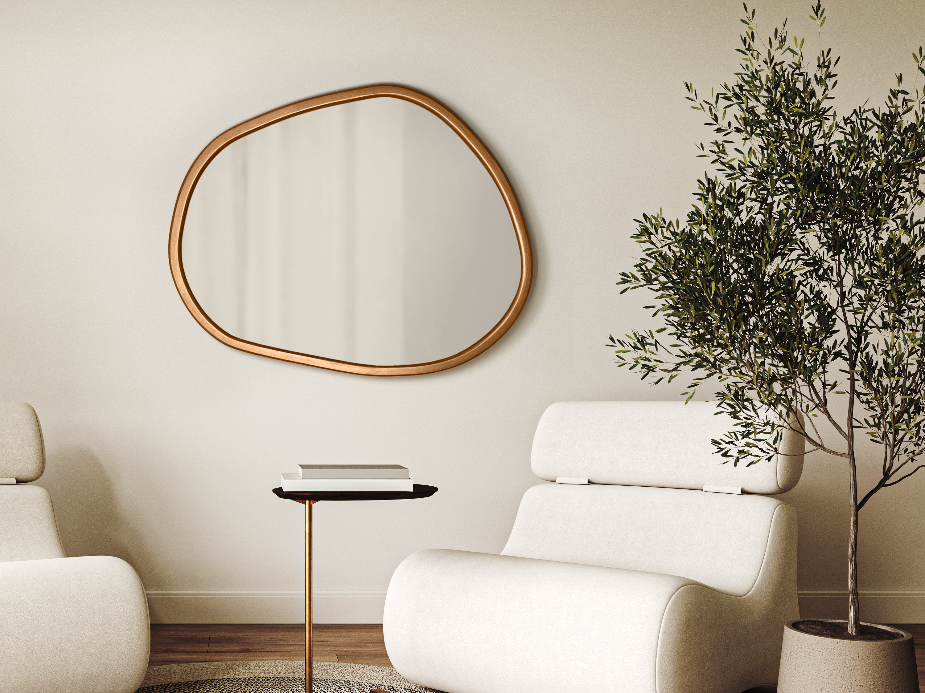 Miroir à cadre en bois de forme organique