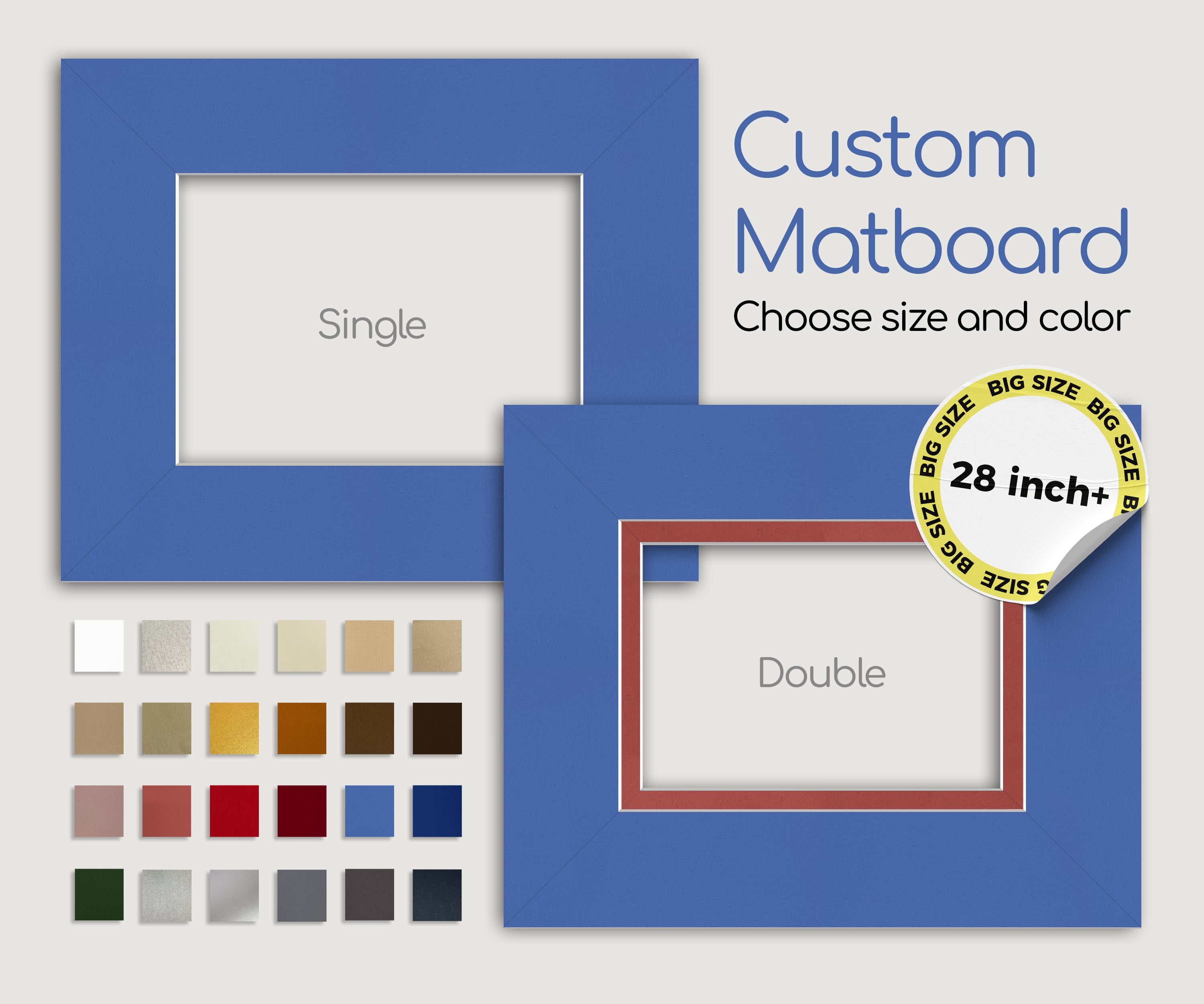 Custom Picture Frame Mat Board - Large Single or Double Matting