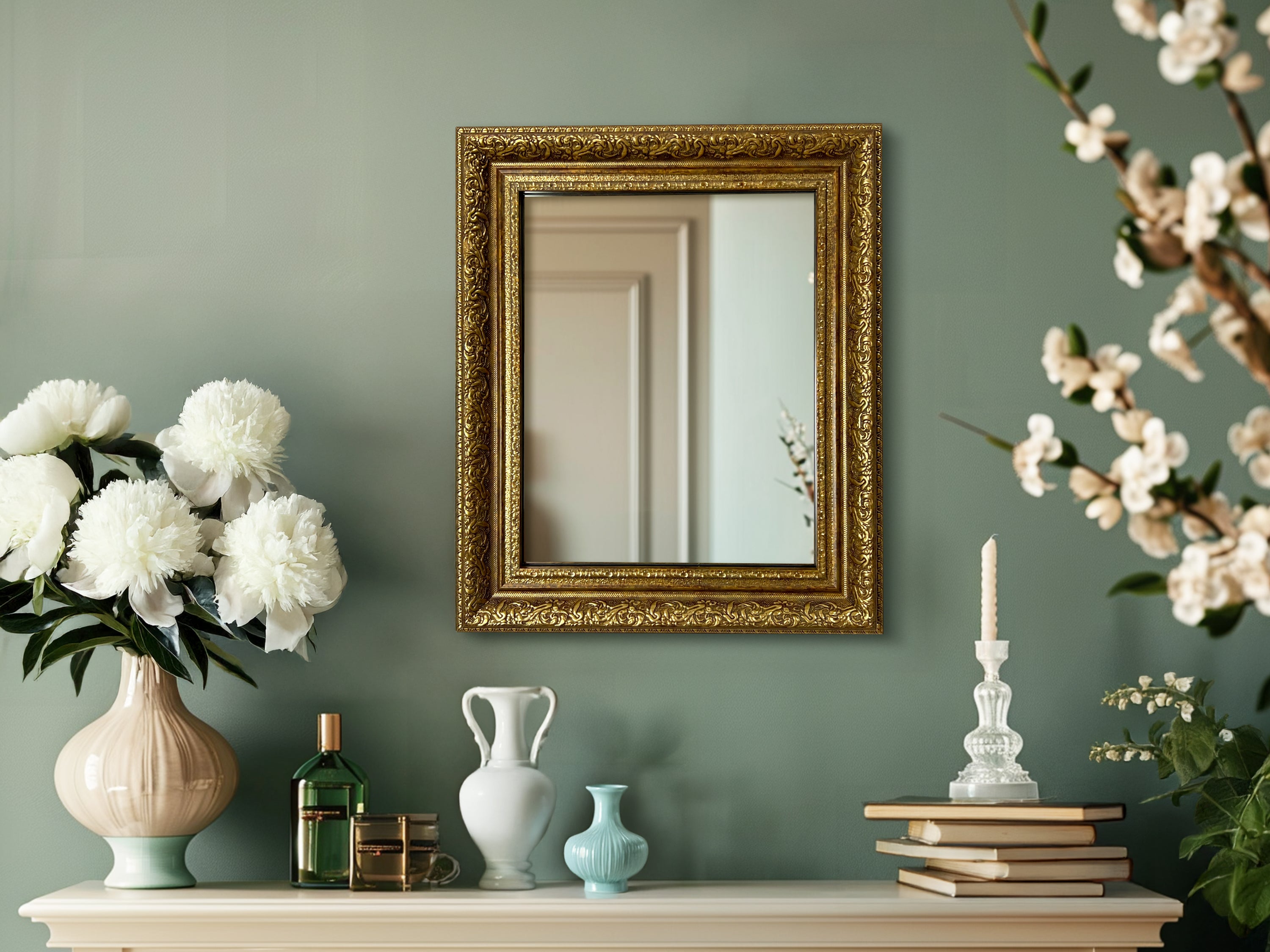 Ornate Gold Framed Mirror | Vintage Bathroom Wall Mirror, Farmhouse Decor