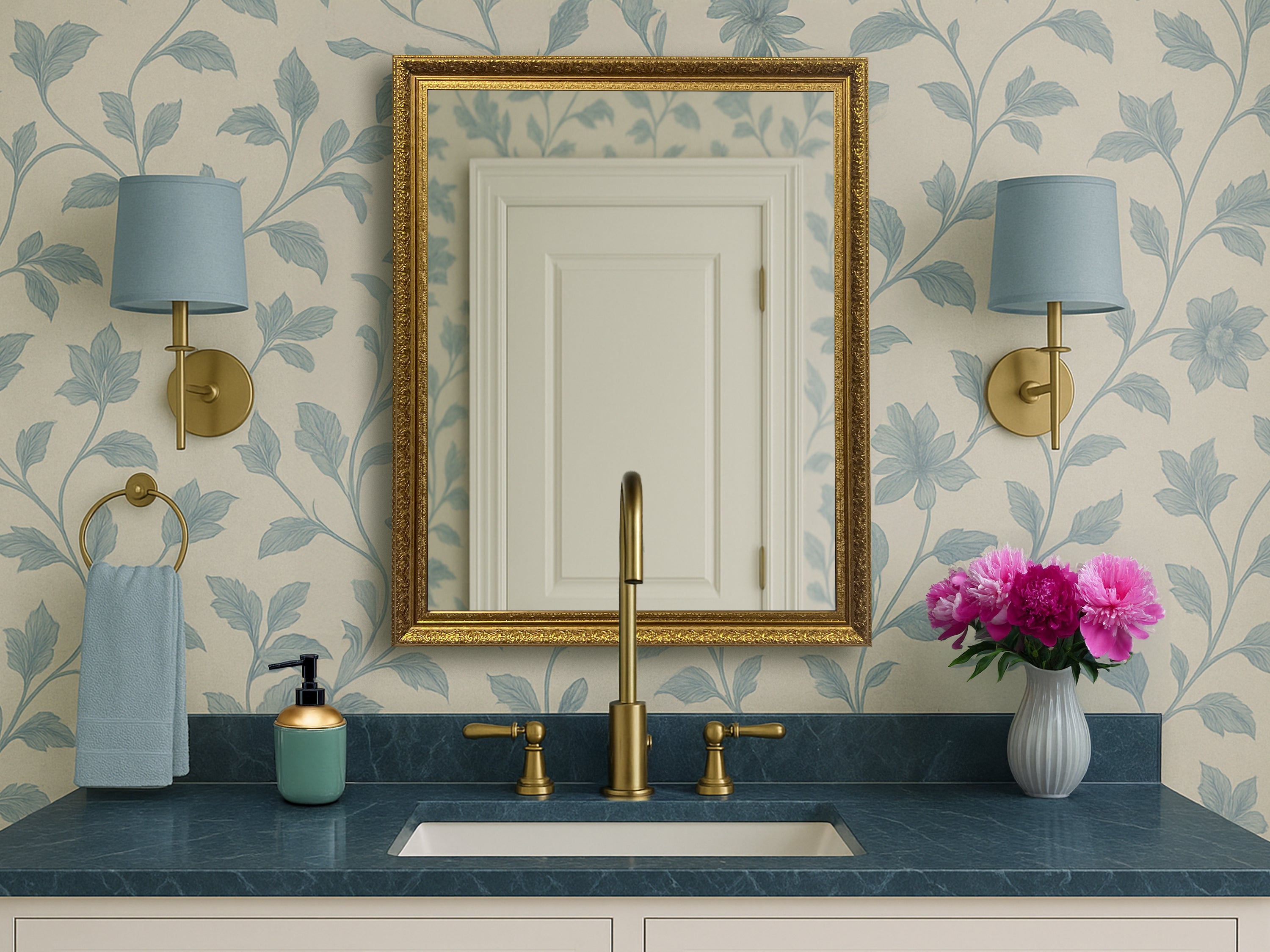 Ornate Gold Framed Mirror | Vintage Bathroom Wall Mirror, Farmhouse Decor