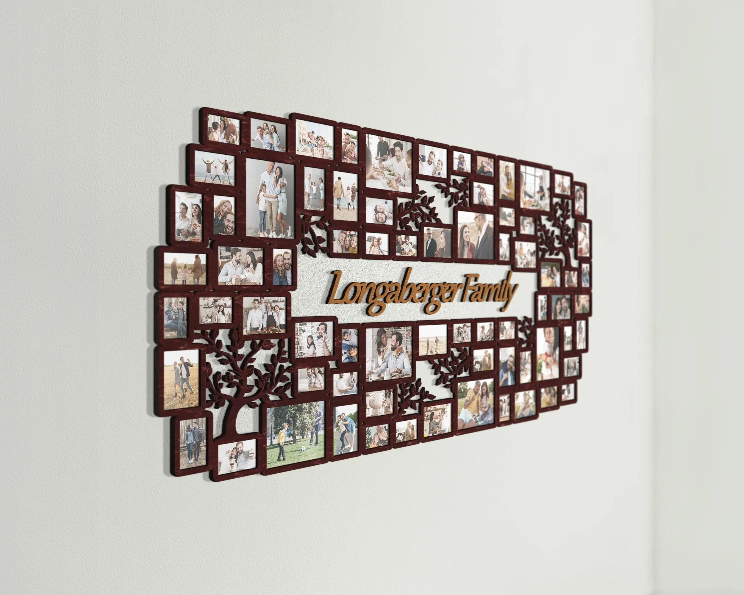 Personalized wooden picture frame collage XXXL wall centerpiece Large wall photo art Custom text Living room decor Family tree photo frame - The Frame Depot