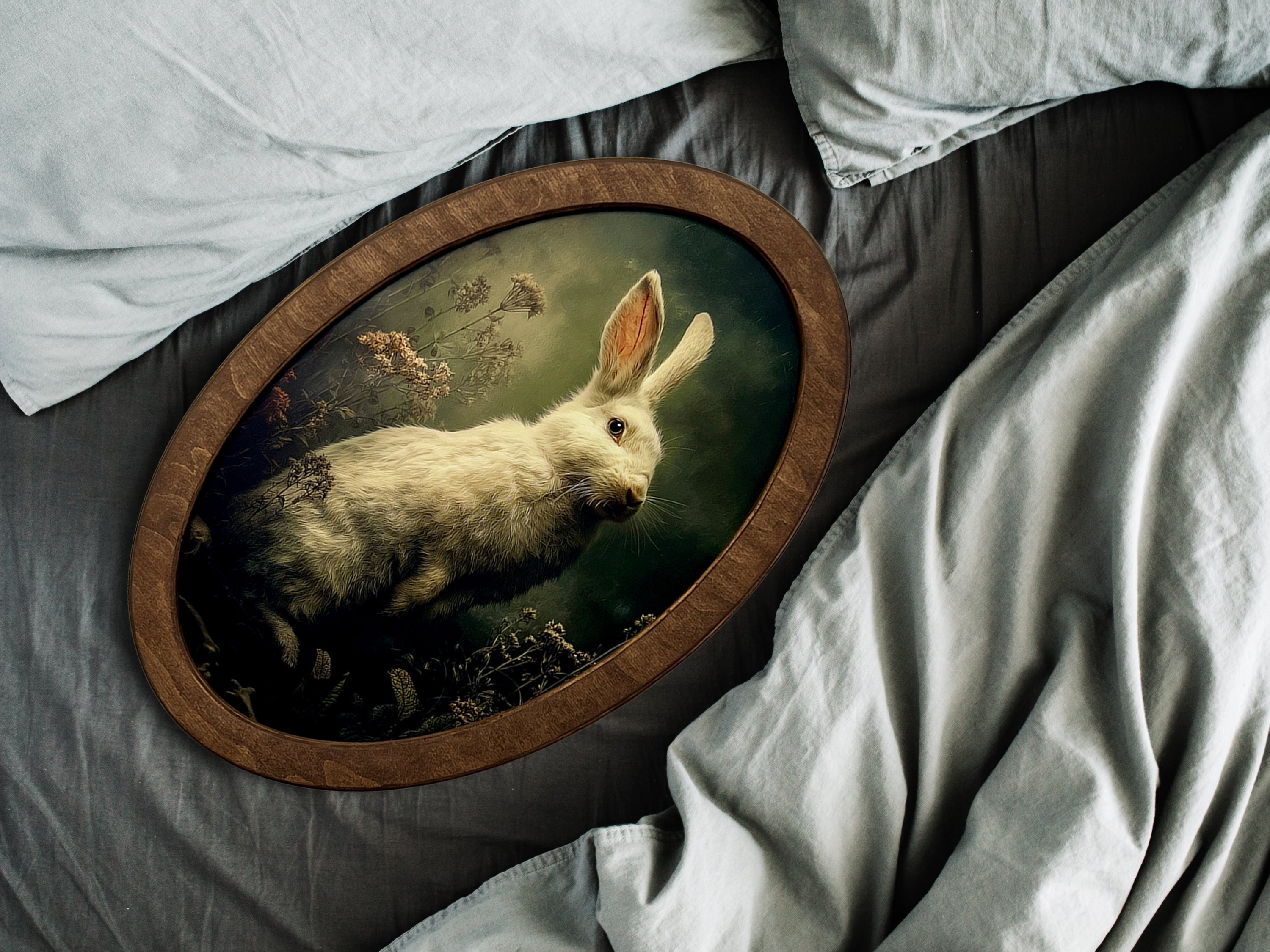 Vintage Animal Portrait Wall Art | Gothic Oval Wooden Frame Set