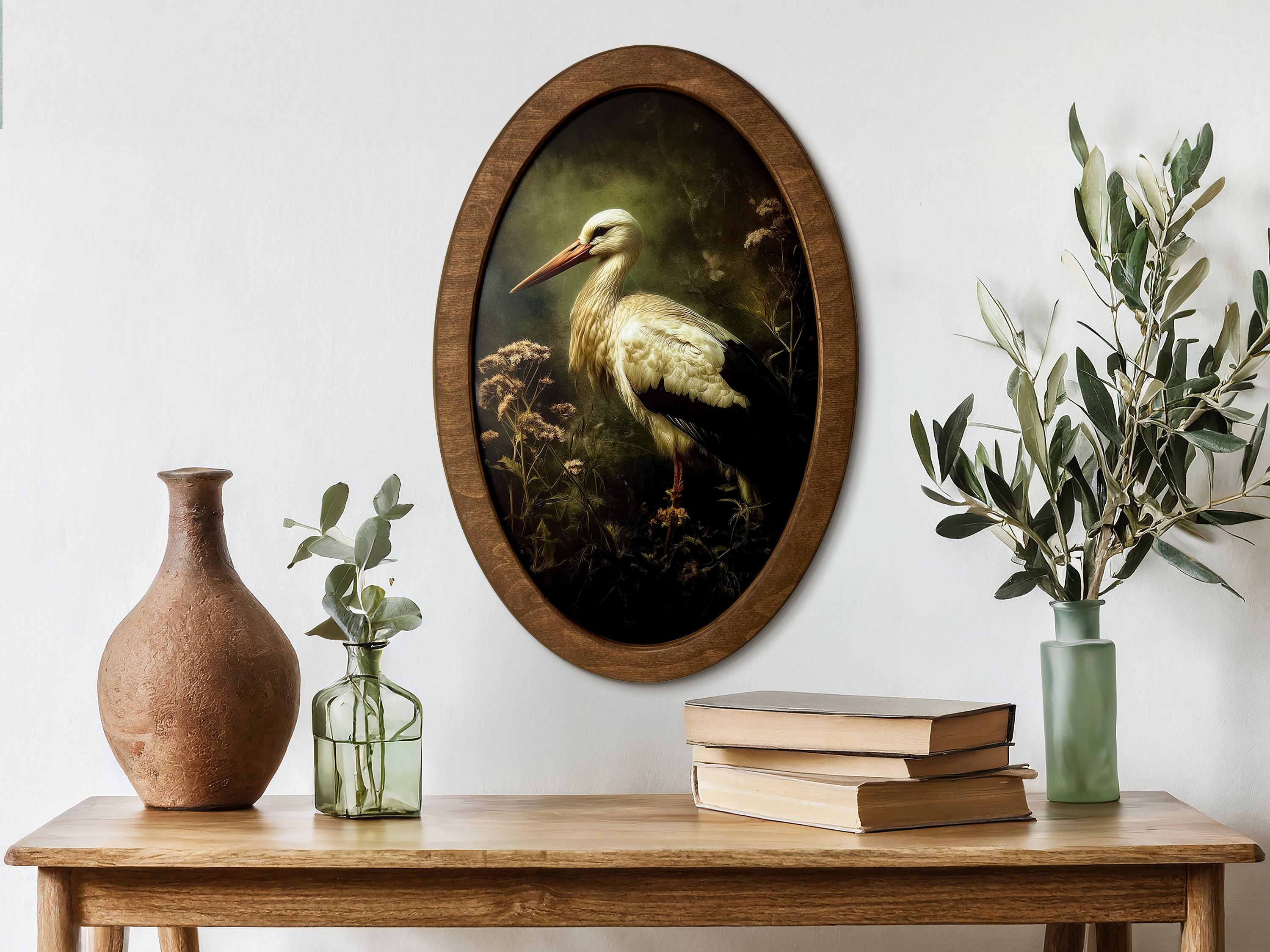 Vintage Animal Portrait Wall Art | Gothic Oval Wooden Frame Set