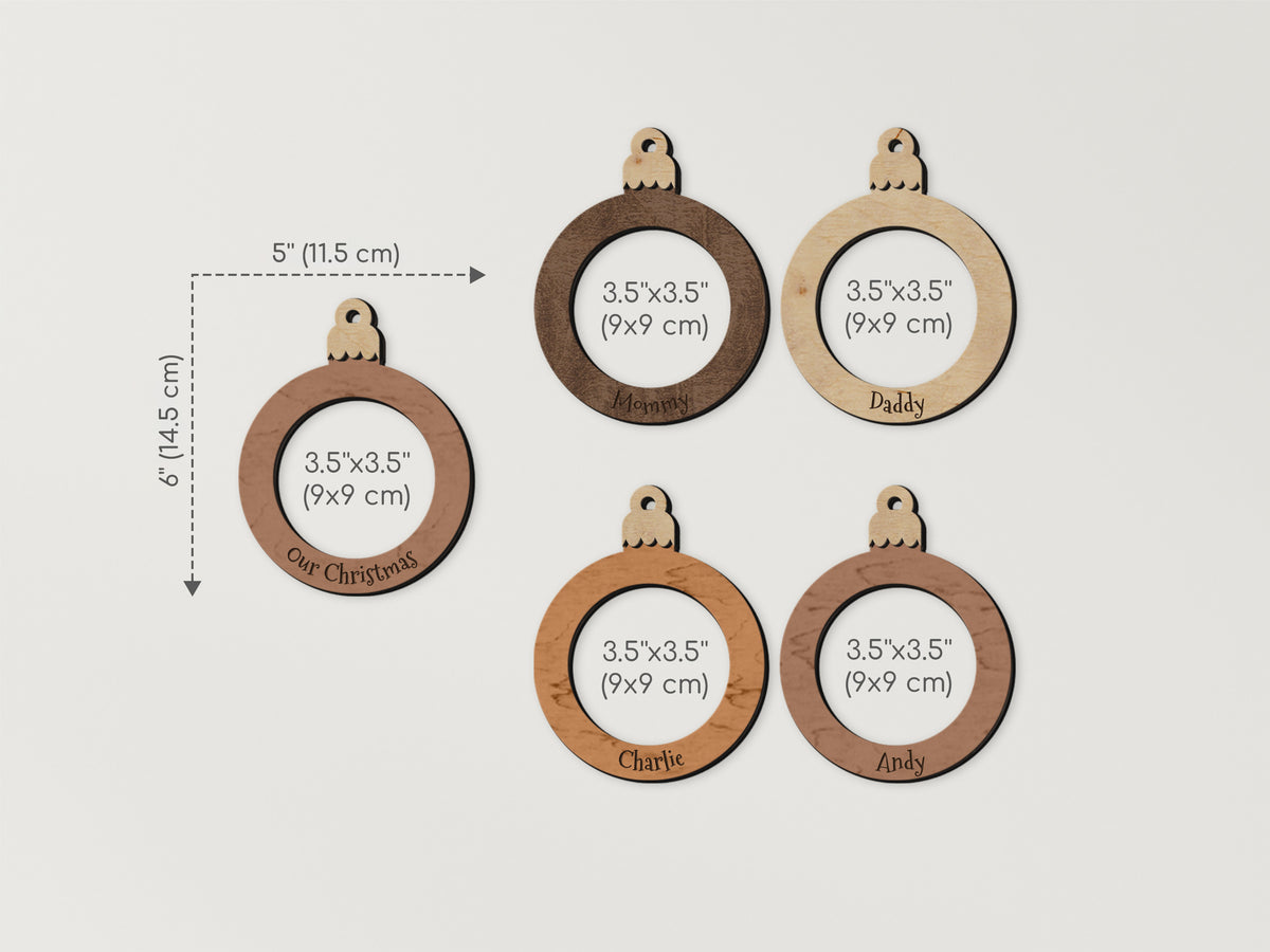 Décoration d'arbre de Noël personnalisée | Ornements de cadre photo circulaire en bois