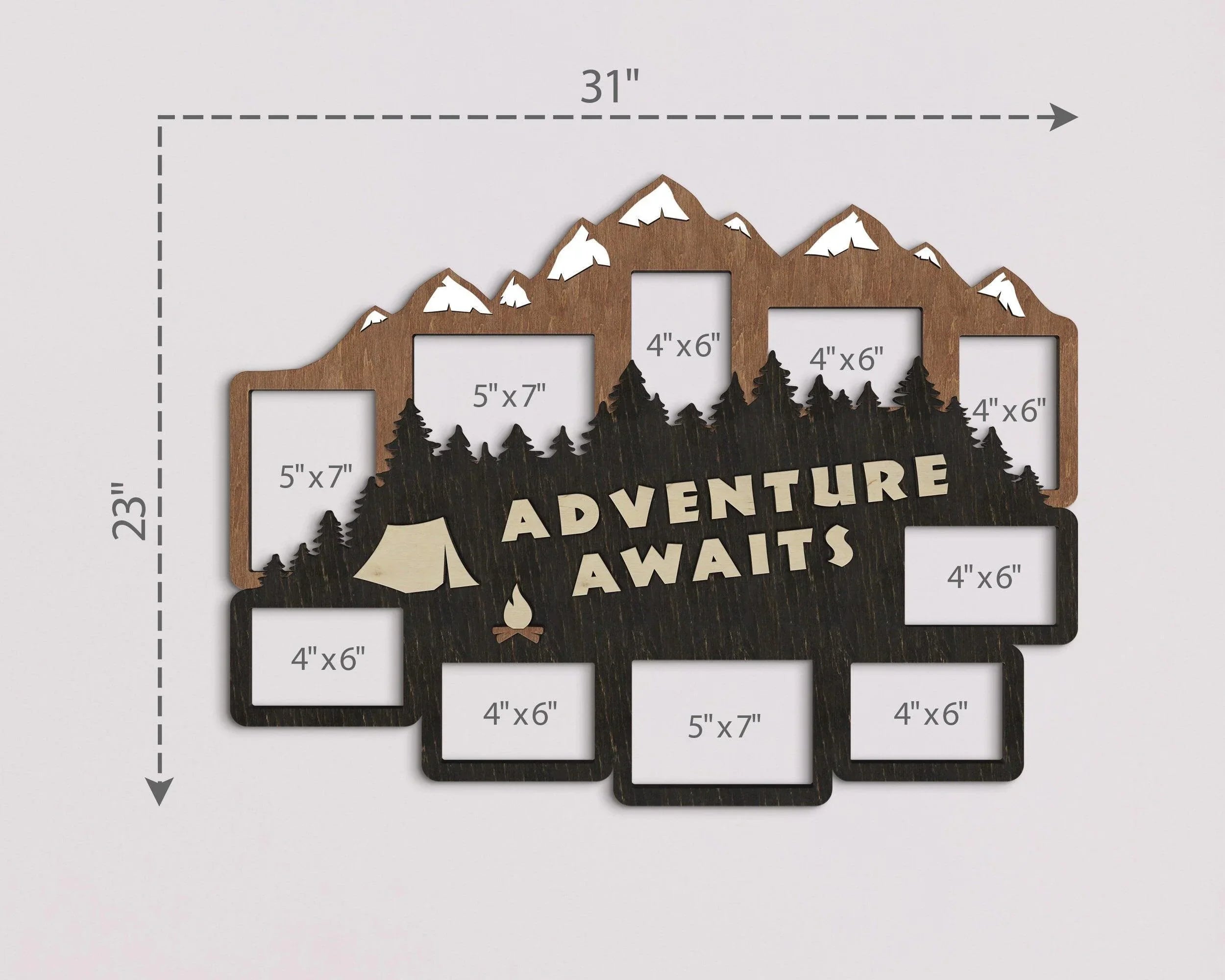Mountain Picture Frame | Adventure Awaits | Hiking Photo Collage - The Frame Depot