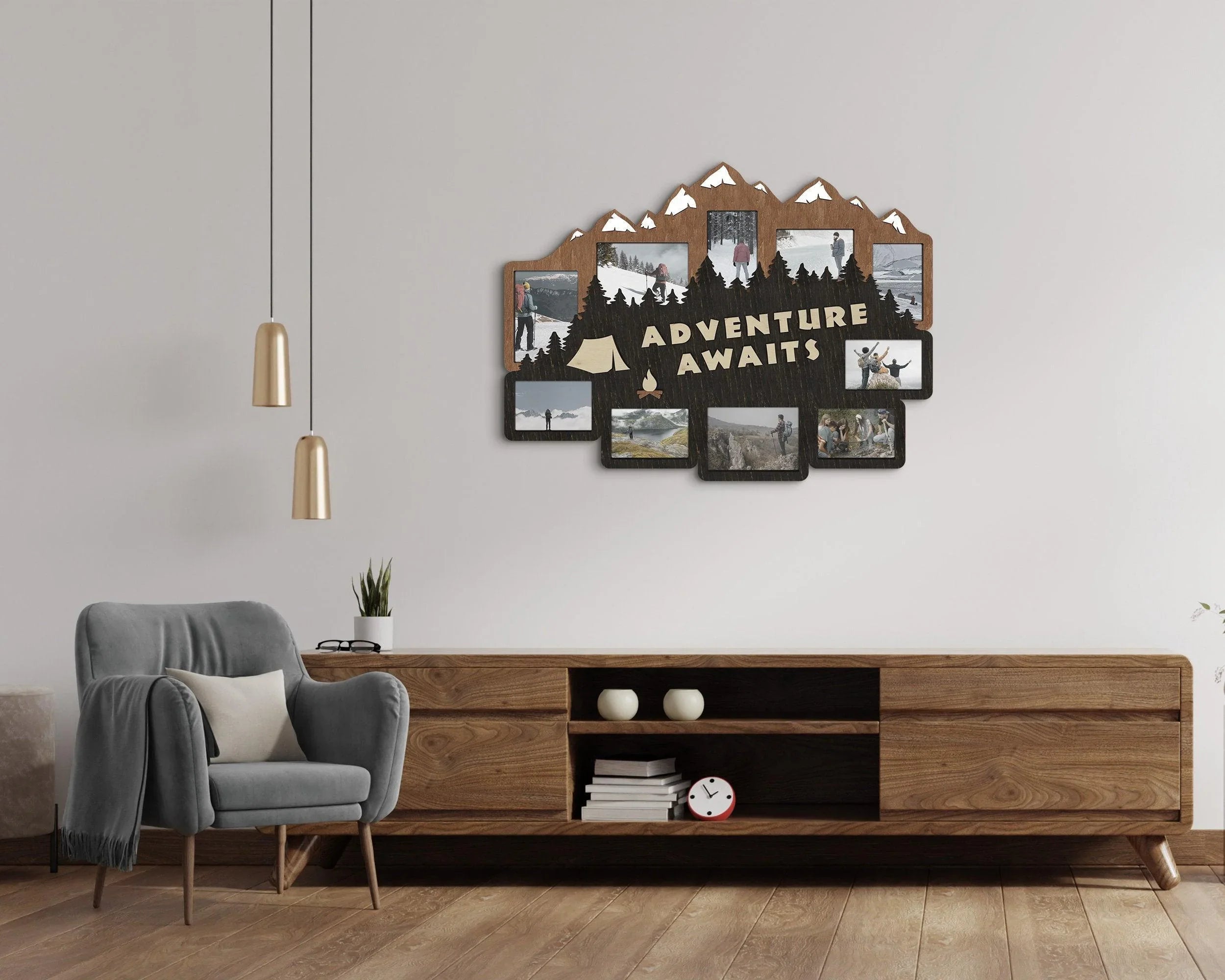 Mountain Picture Frame | Adventure Awaits | Hiking Photo Collage - The Frame Depot