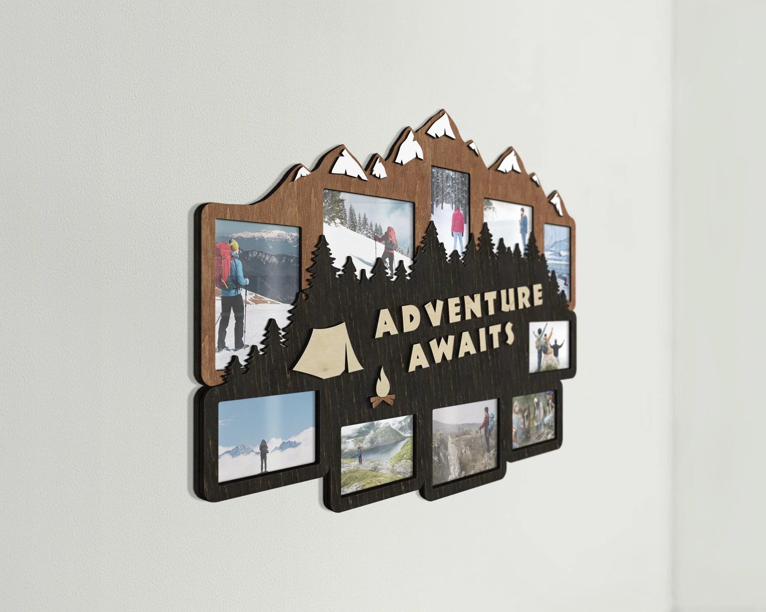 Mountain Picture Frame | Adventure Awaits | Hiking Photo Collage - The Frame Depot