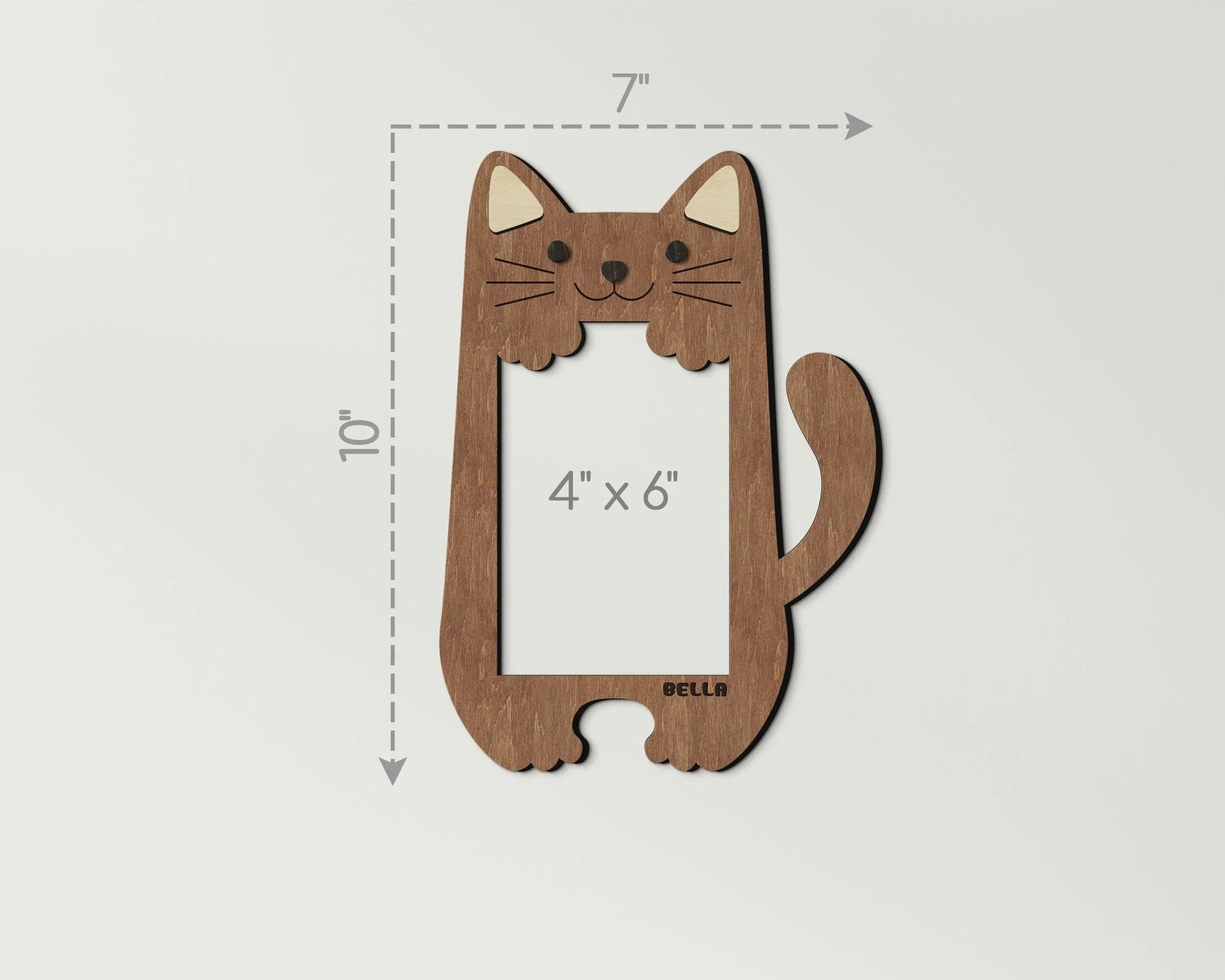 Personalized cat shaped photo frame Custom color nursery decor Wooden kids room decor Custom name birthday picture frame Small 4x6 photo - The Frame Depot