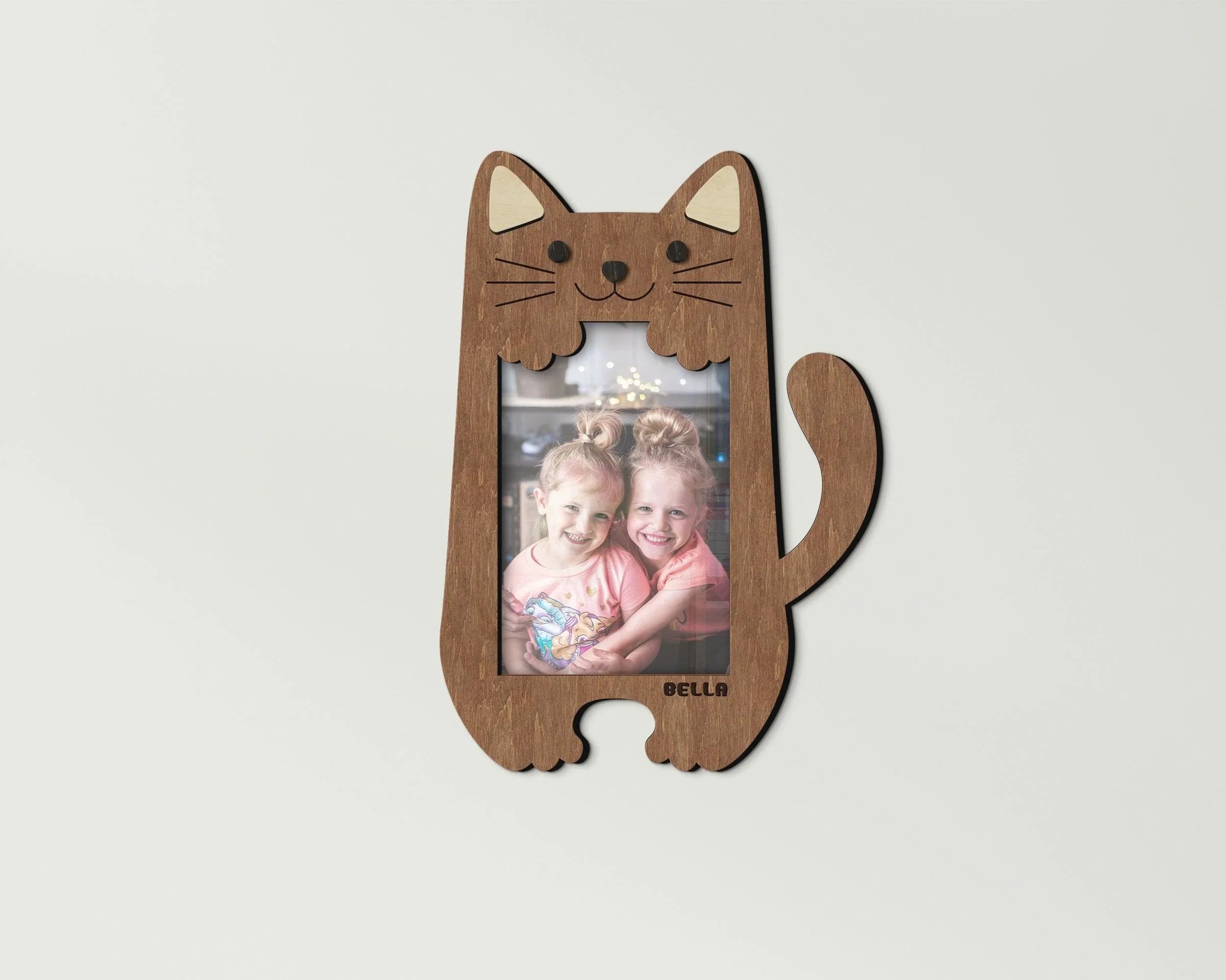 Personalized cat shaped photo frame Custom color nursery decor Wooden kids room decor Custom name birthday picture frame Small 4x6 photo - The Frame Depot