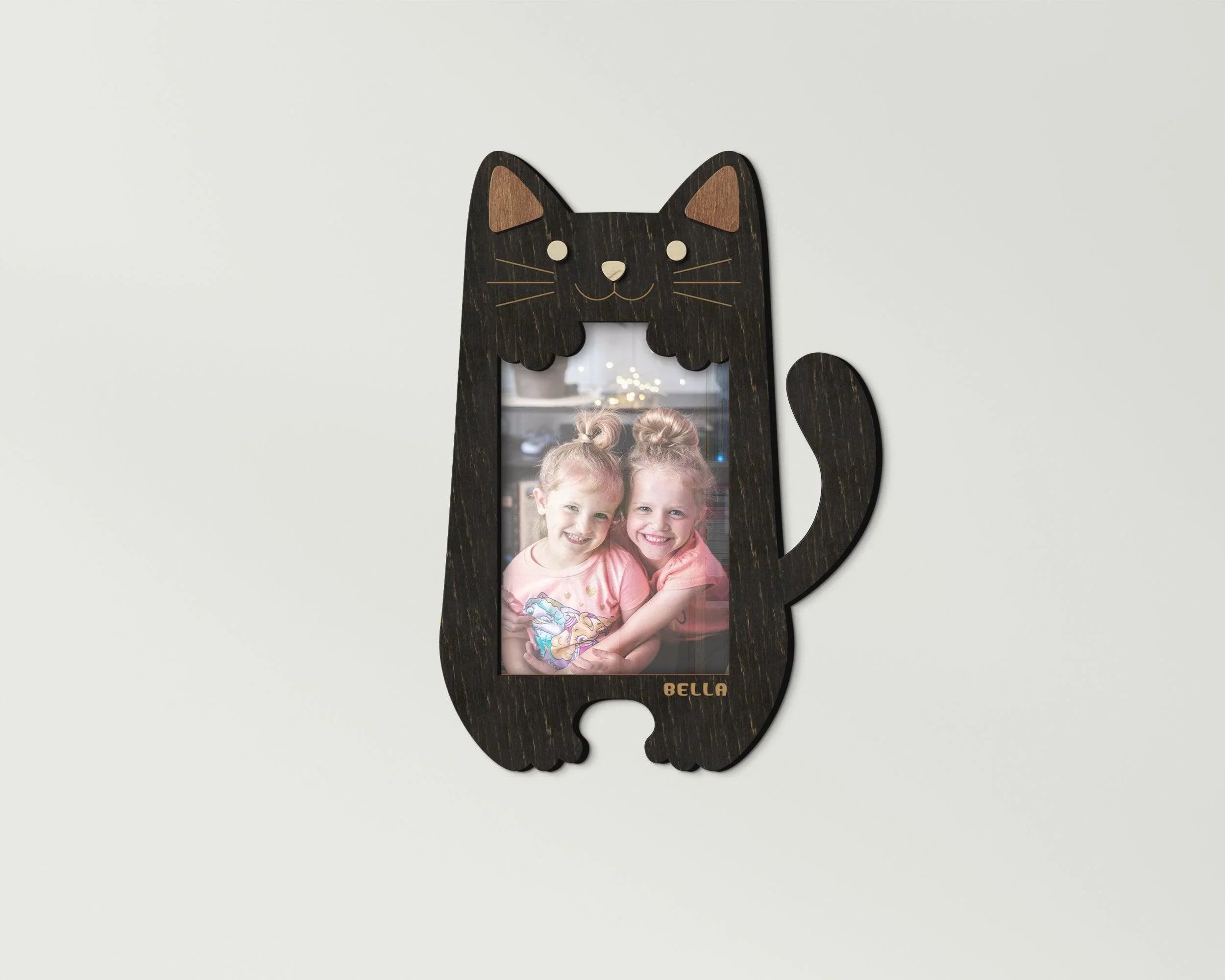 Personalized cat shaped photo frame Custom color nursery decor Wooden kids room decor Custom name birthday picture frame Small 4x6 photo - The Frame Depot