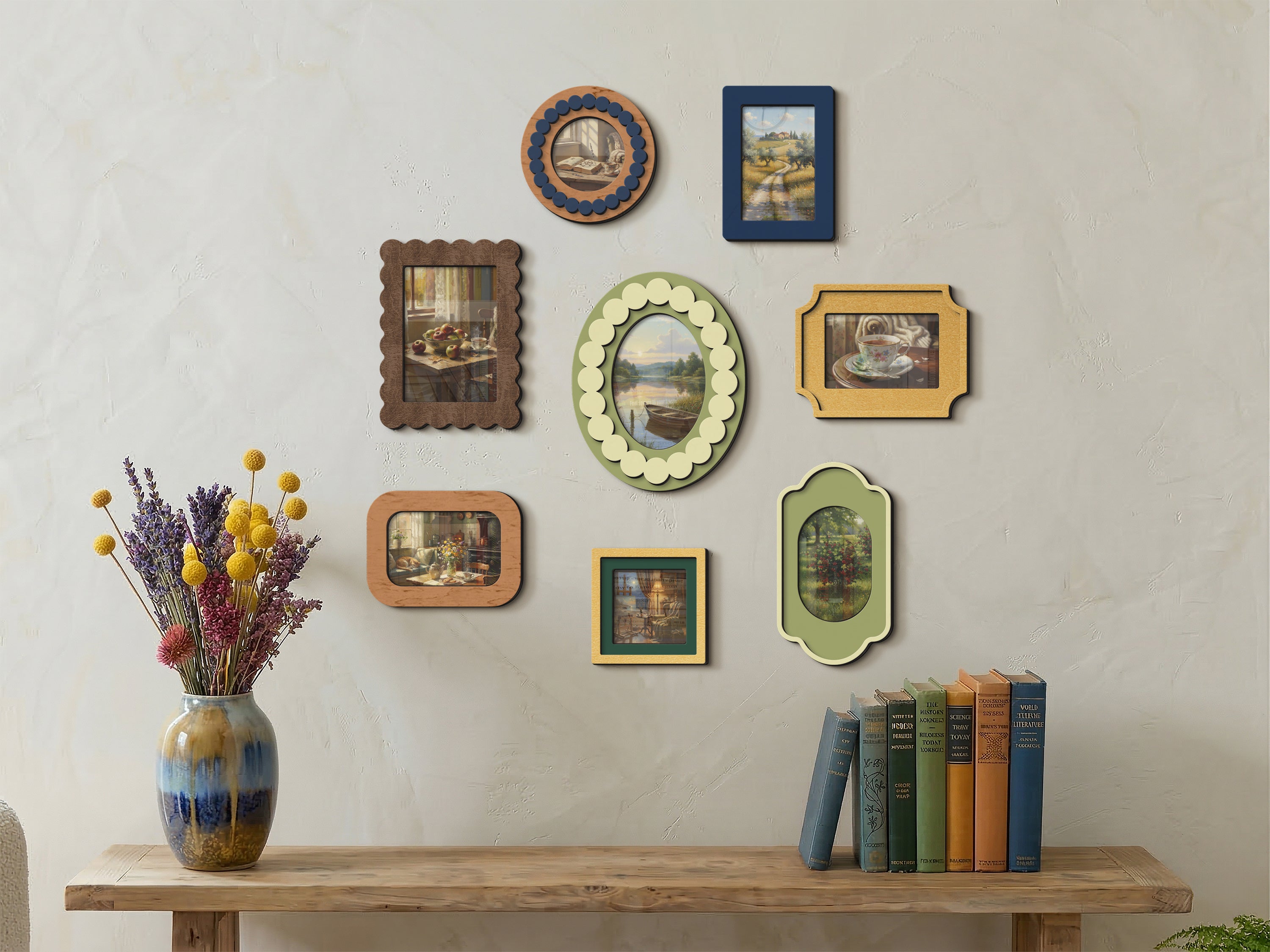Scalloped Wooden Gallery Frame Set – Vintage Inspired Multi Size Picture Decor