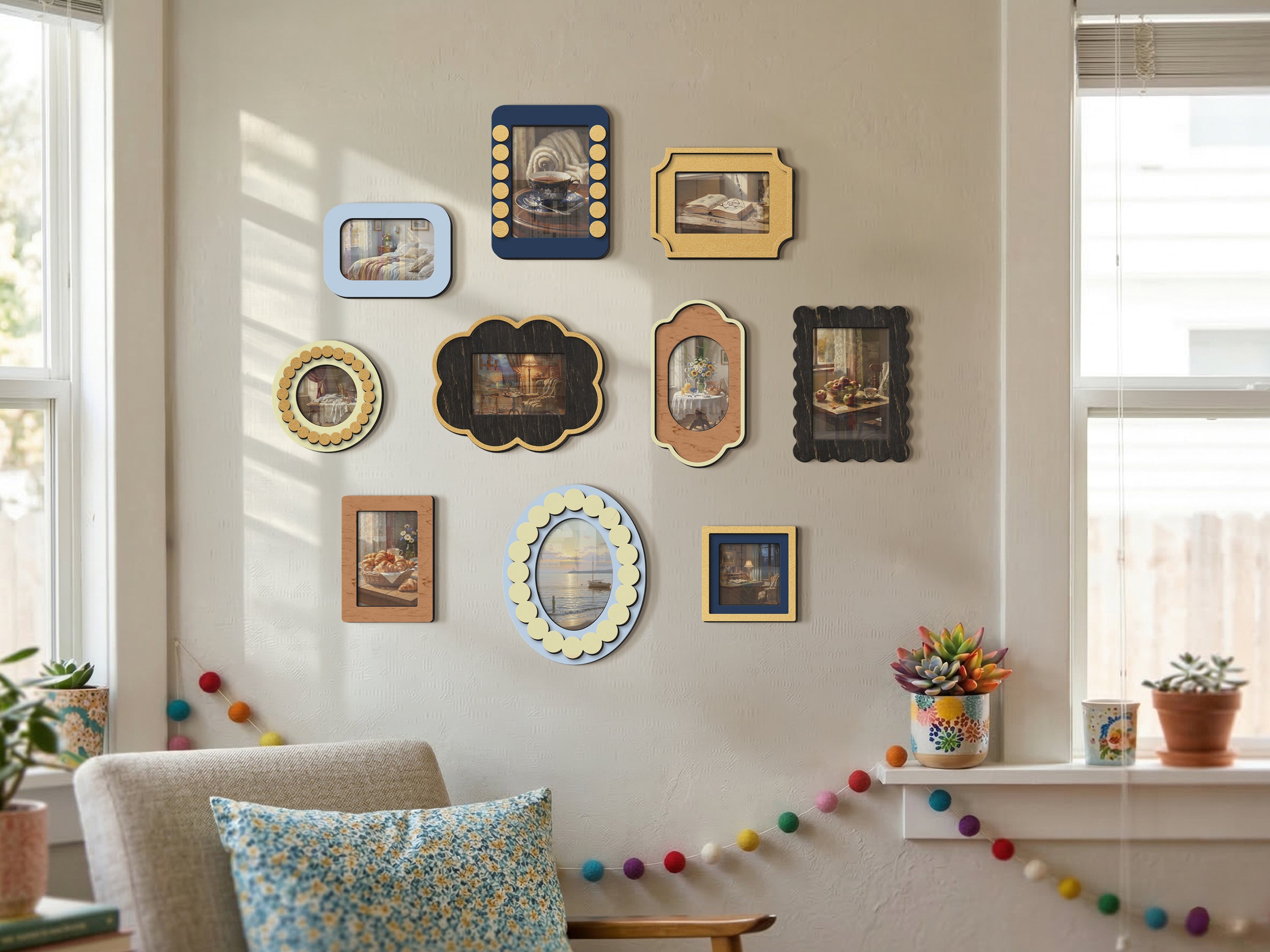 Scalloped Wooden Gallery Frame Set – Vintage Inspired Multi Size Picture Decor