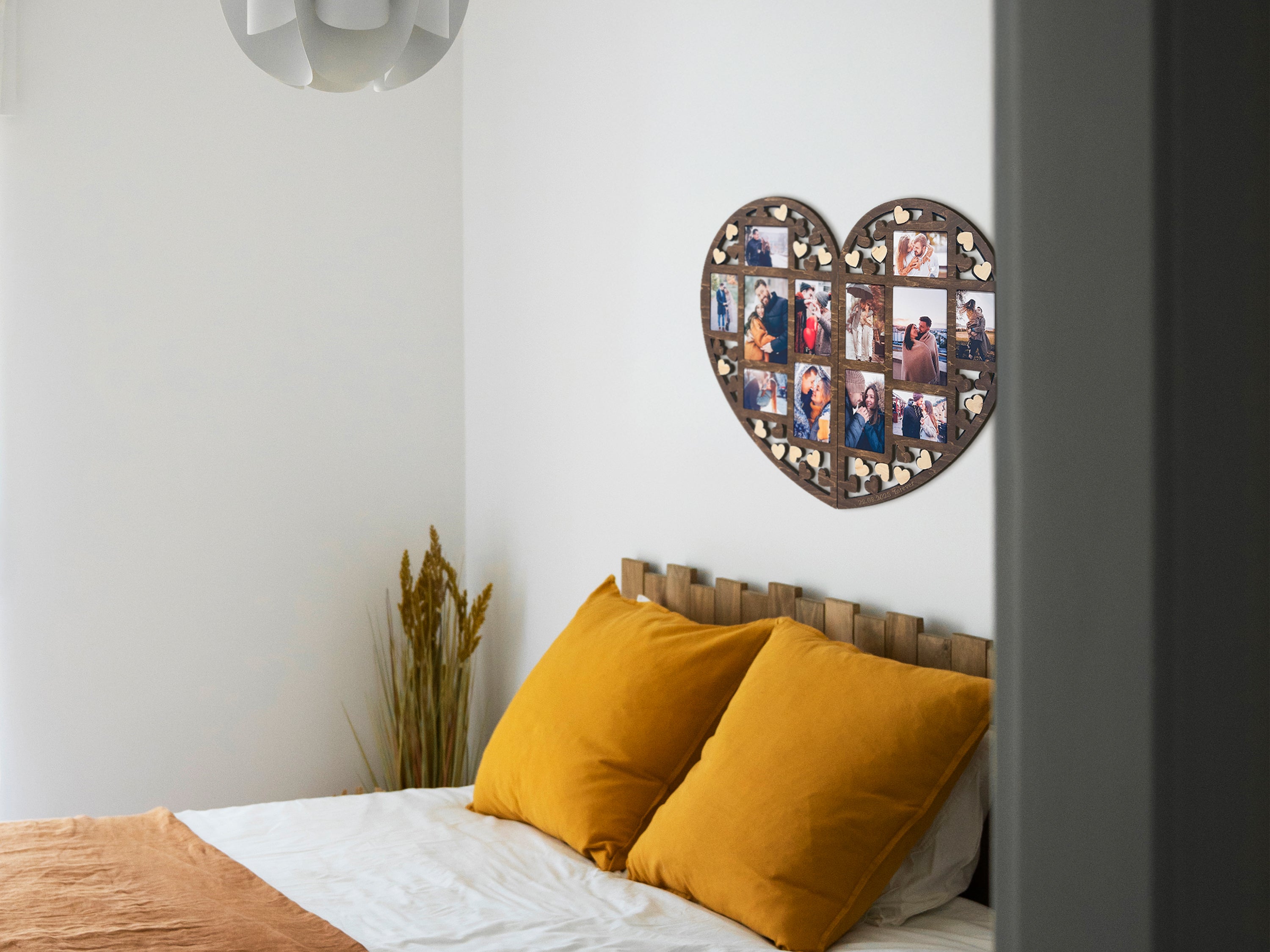 Personalized Heart Photo Collage – Wooden Couple Picture Frame for Love Story